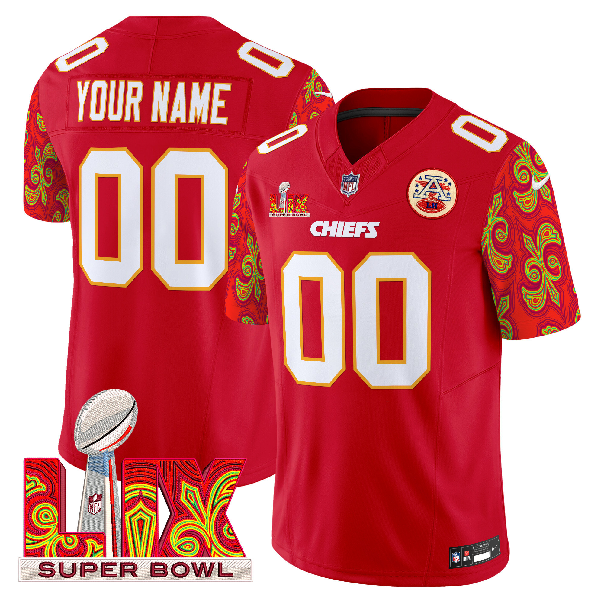 Men's Kansas City Chiefs Super Bowl LIX Style Vapor Limited Custom Red Jersey - All Stitched
