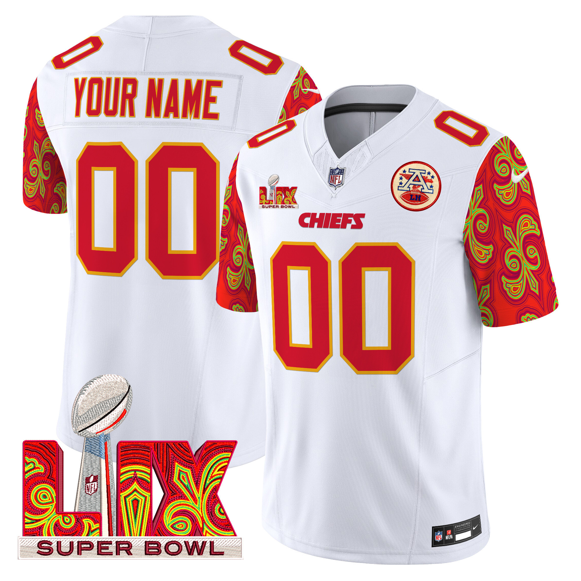 Men's Kansas City Chiefs Super Bowl LIX Style Vapor Limited Custom White Jersey - All Stitched