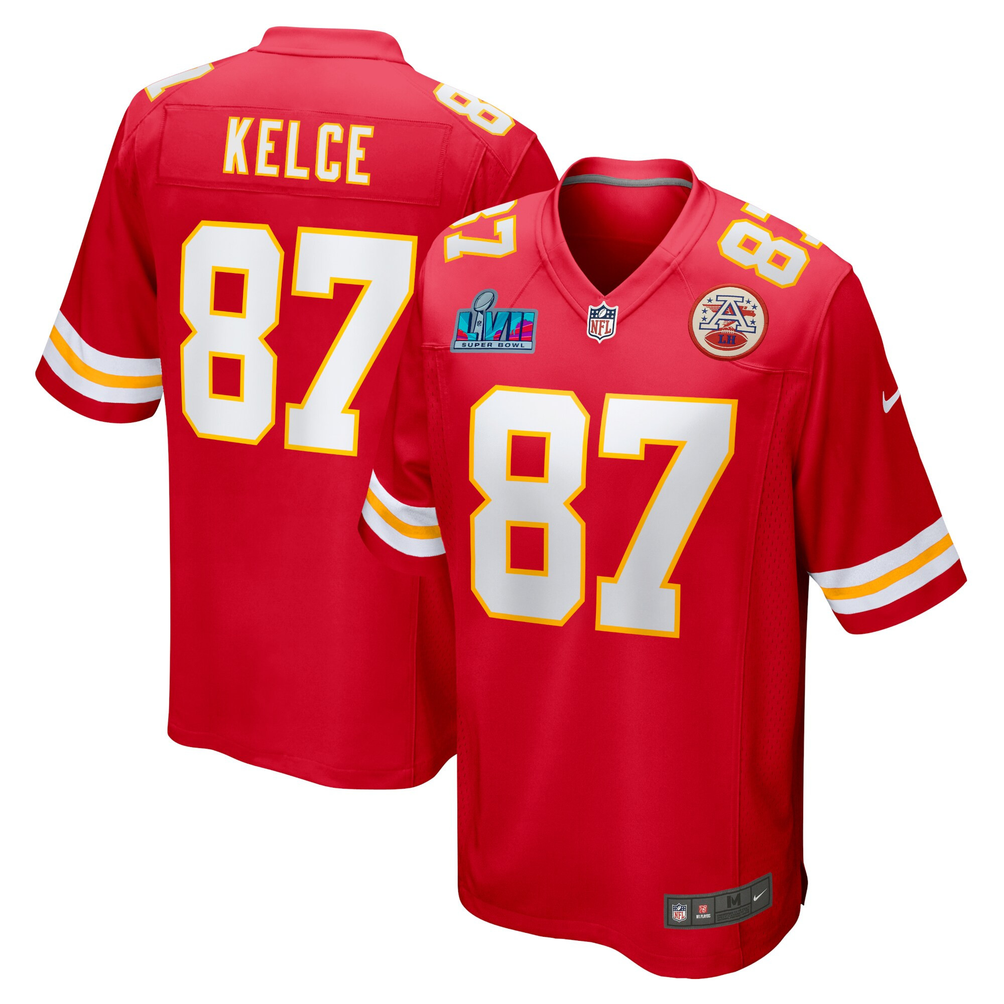 Men's Kansas City Chiefs Super Bowl LVII Patch Game Travis Kelce Jersey - All Stitched