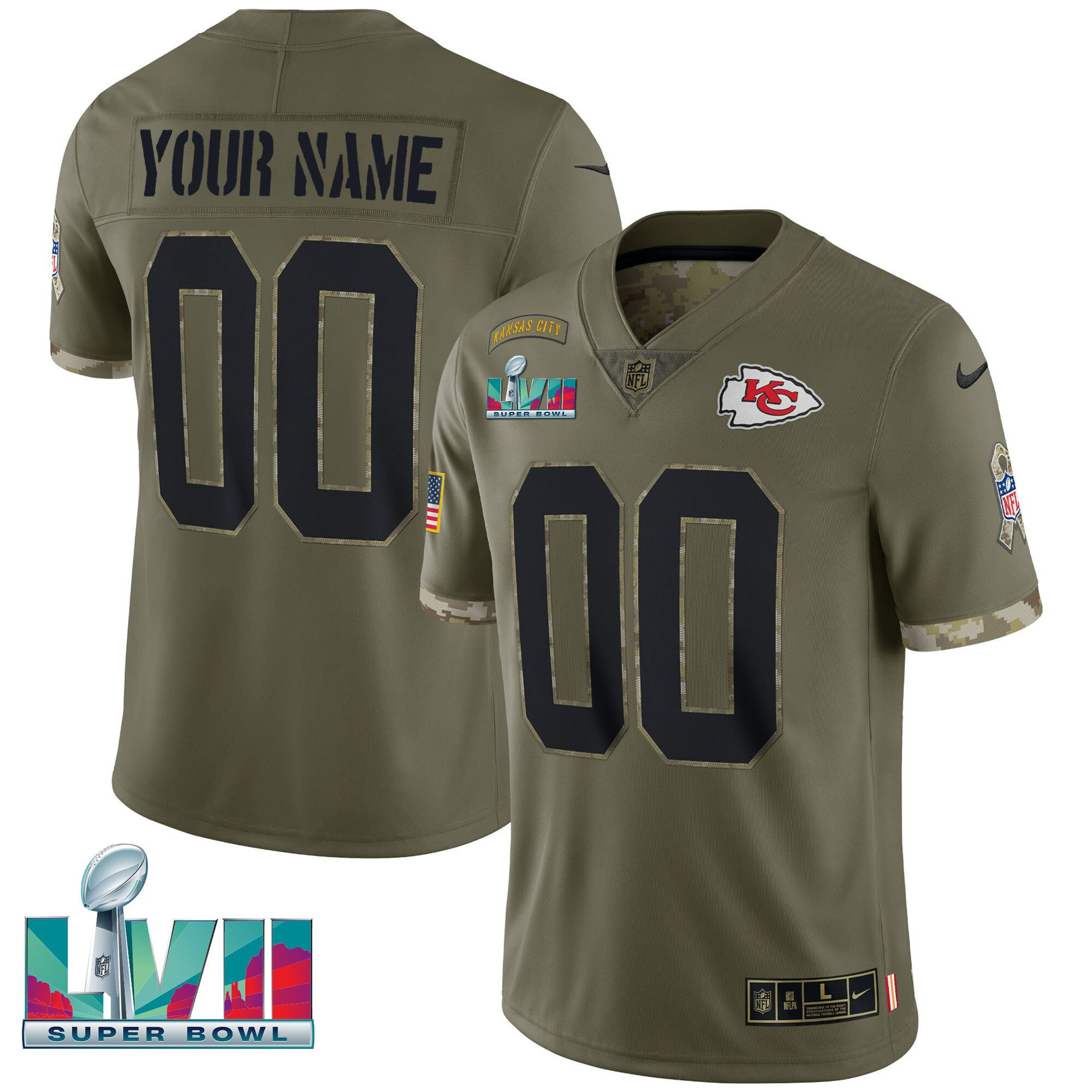 Men's Kansas City Chiefs Super Bowl LVII Salute To Service Custom Salute To Service Jersey - All Stitched