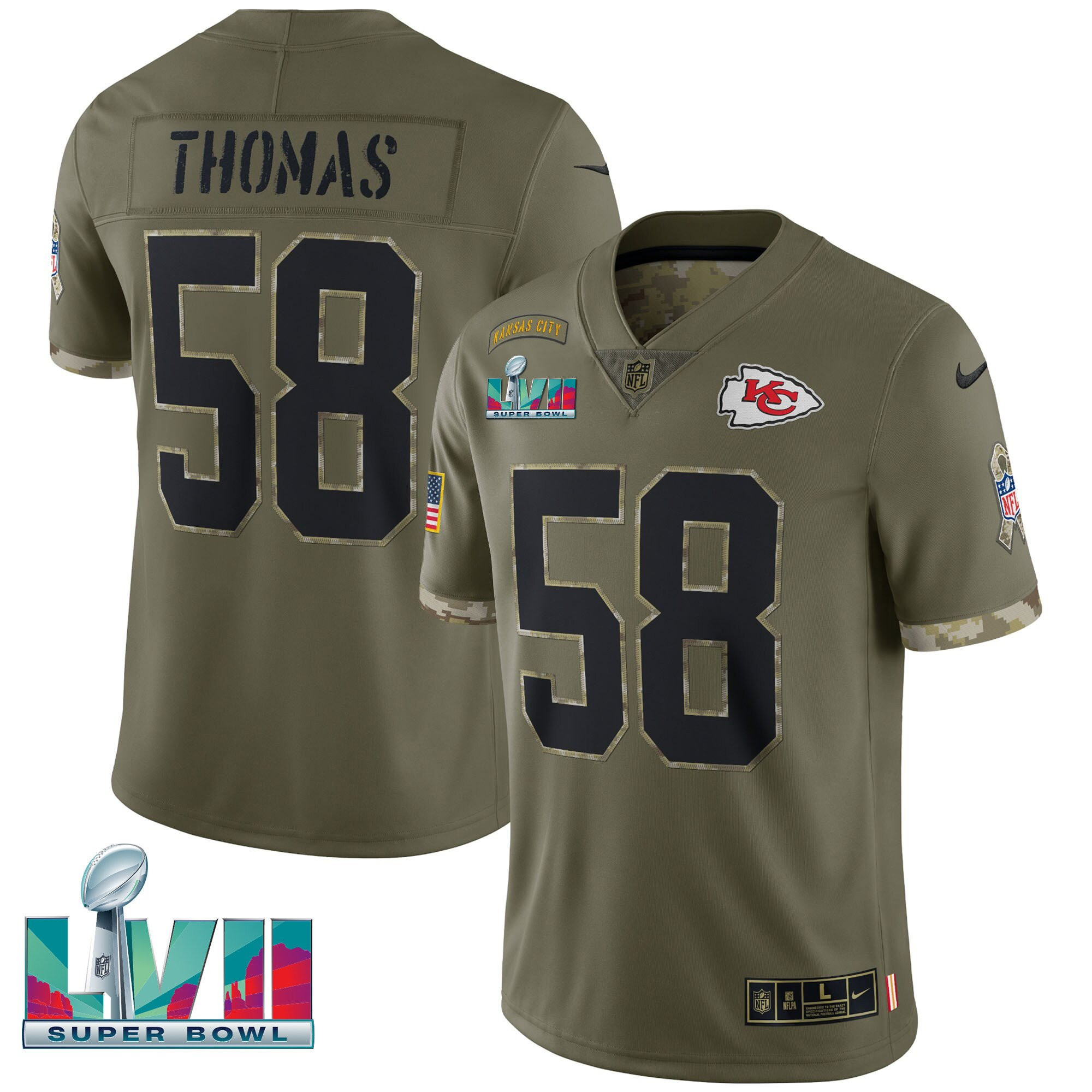 Men's Kansas City Chiefs Super Bowl LVII Salute To Service Player Derrick Thomas Jersey - All Stitched