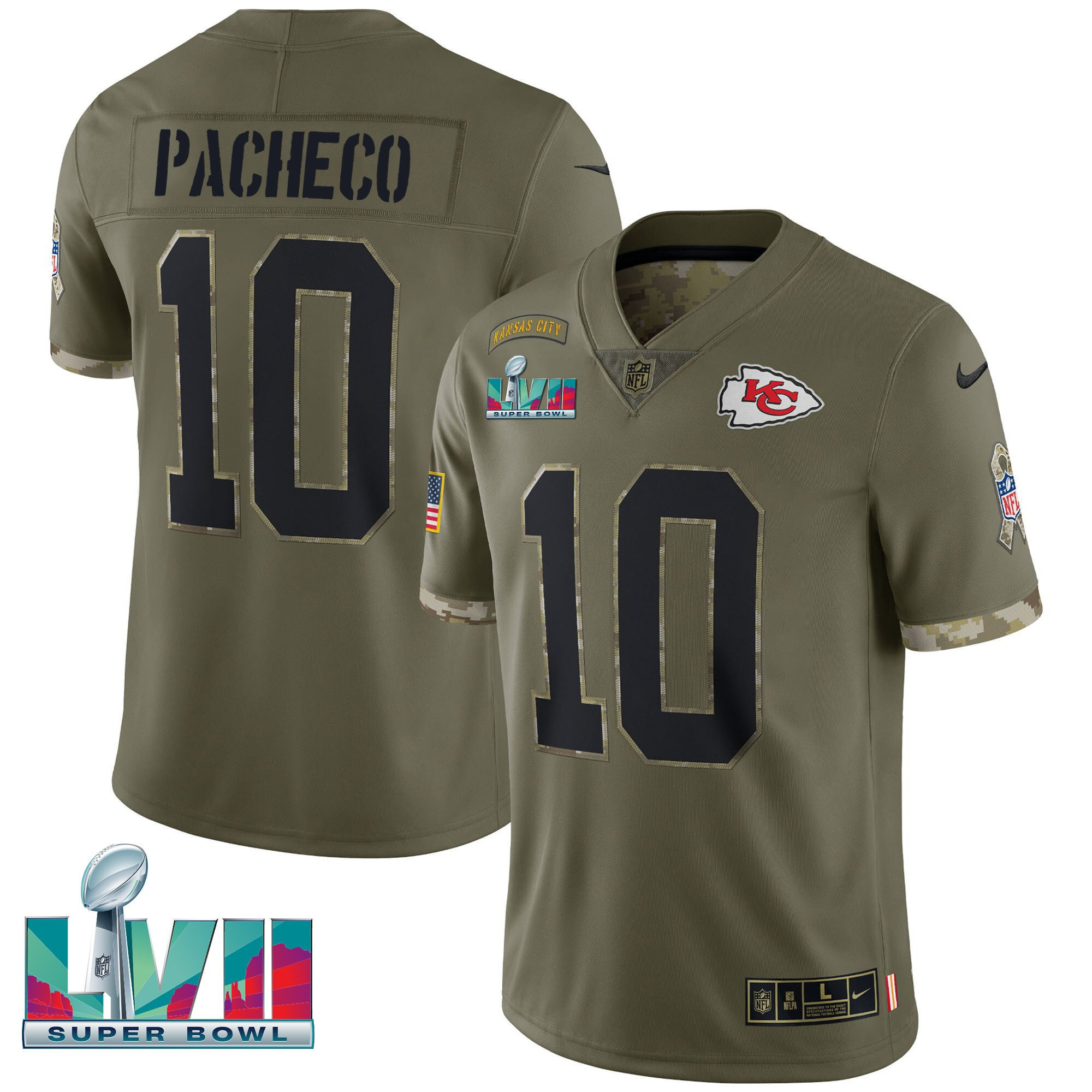 Men's Kansas City Chiefs Super Bowl LVII Salute To Service Player Isiah Pacheco Jersey - All Stitched