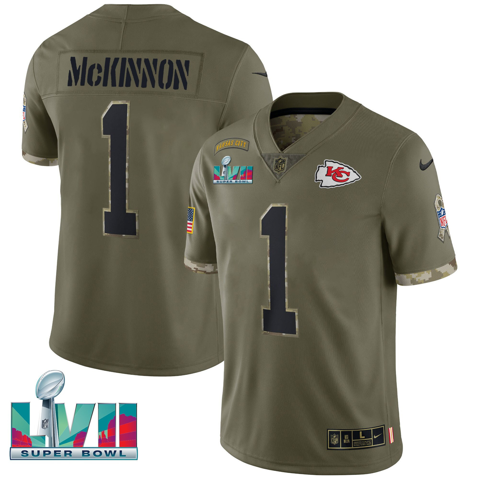 Men's Kansas City Chiefs Super Bowl LVII Salute To Service Player Jerick McKinnon Jersey - All Stitched