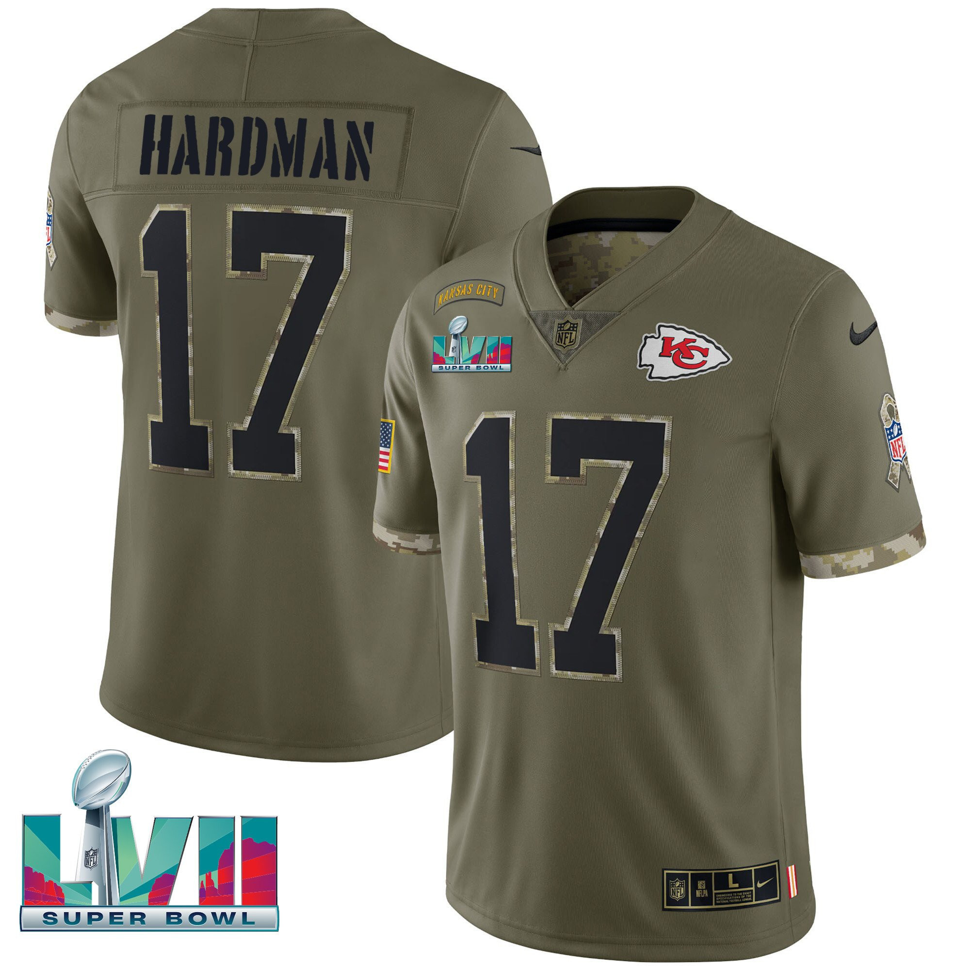 Men's Kansas City Chiefs Super Bowl LVII Salute To Service Player Mecole Hardman Jersey - All Stitched