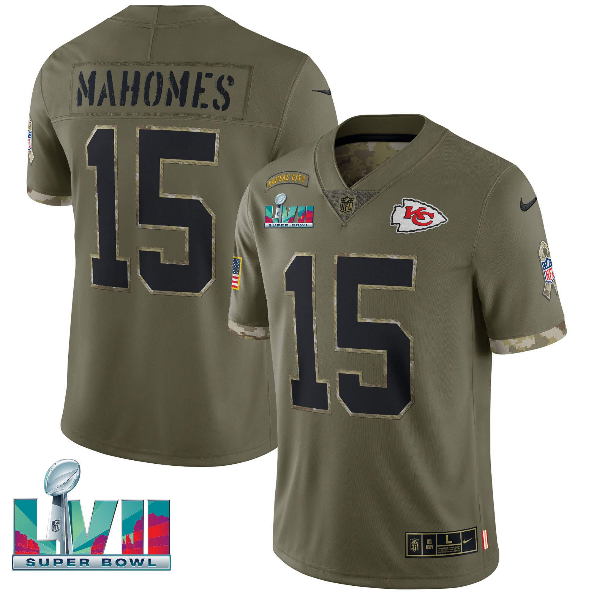Men's Kansas City Chiefs Super Bowl LVII Salute To Service Player Patrick Mahomes Jersey - All Stitched