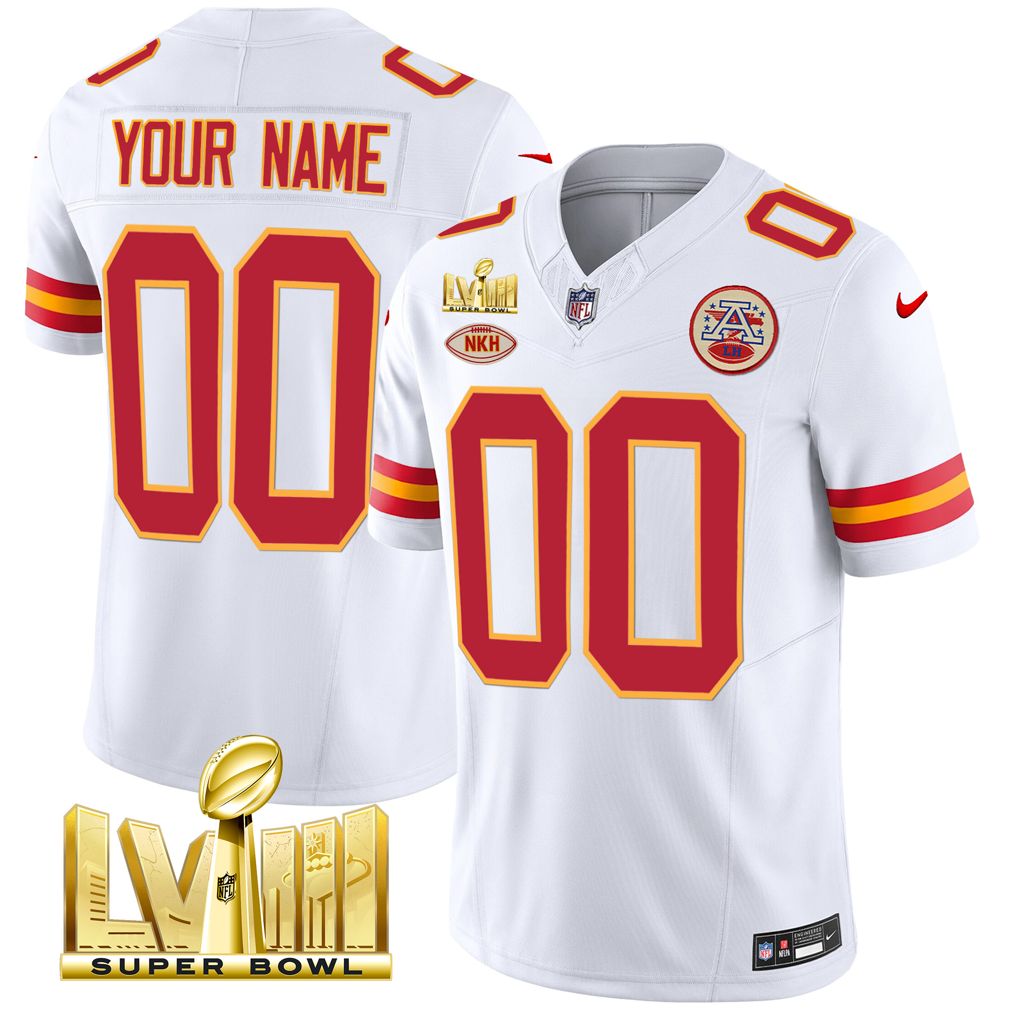 Men's Kansas City Chiefs Super Bowl LVIII Gold Patch Vapor Custom White Jersey - All Stitched