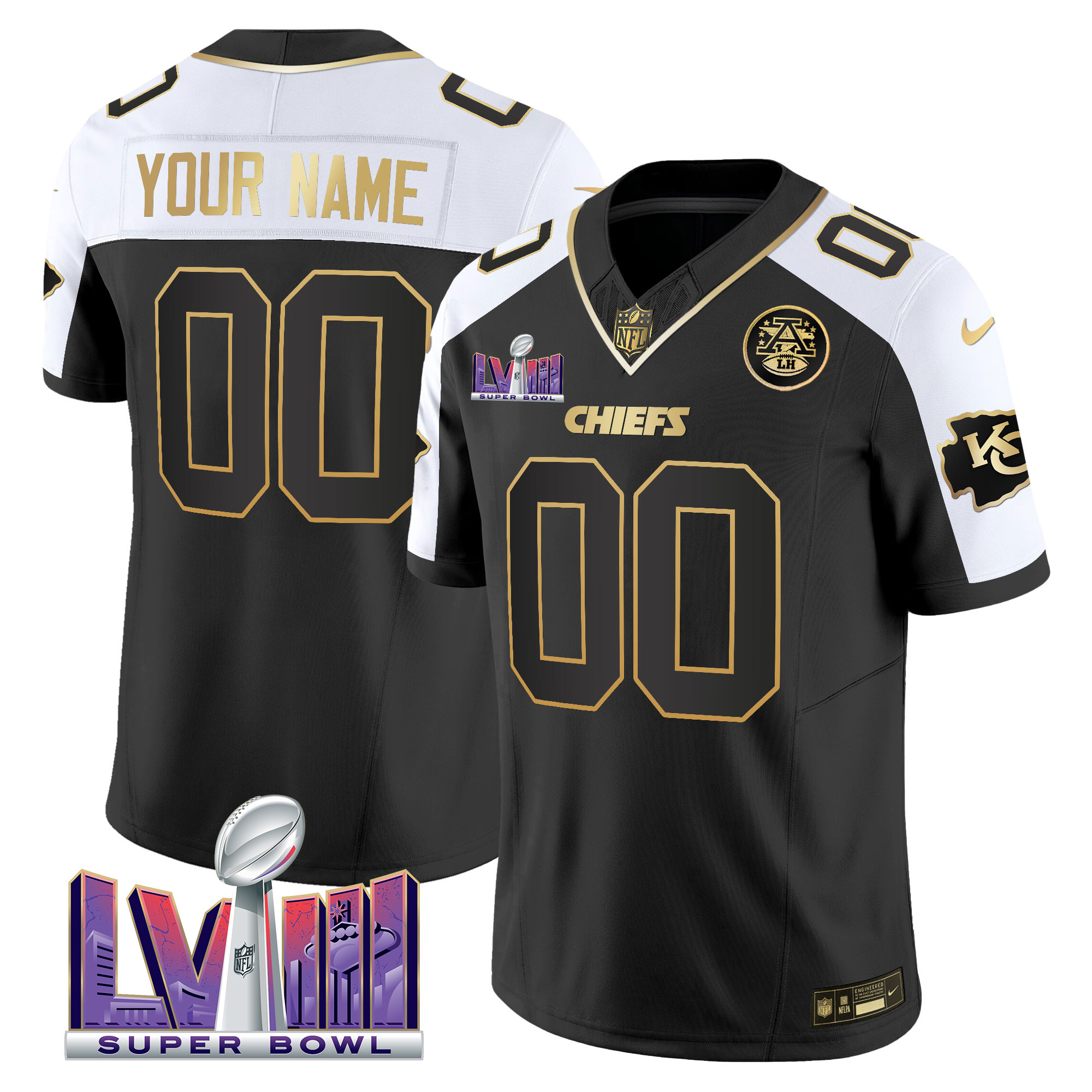 Men's Kansas City Chiefs Super Bowl LVIII Patch Vapor Custom Alternate Jersey - All Stitched