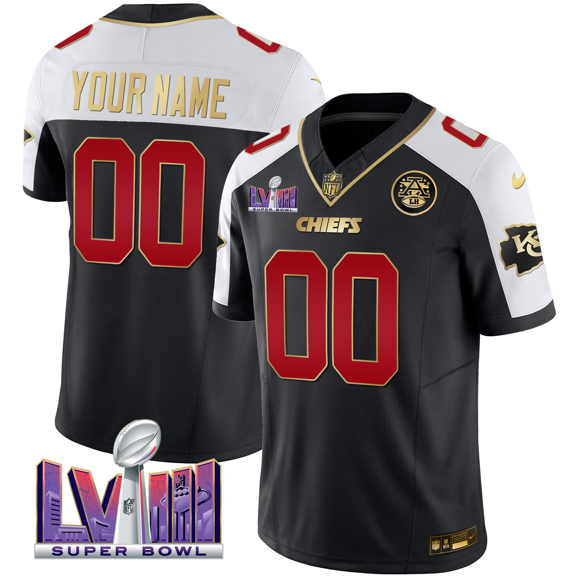 Men's Kansas City Chiefs Super Bowl LVIII Patch Vapor Custom Black Alternate Jersey - All Stitched