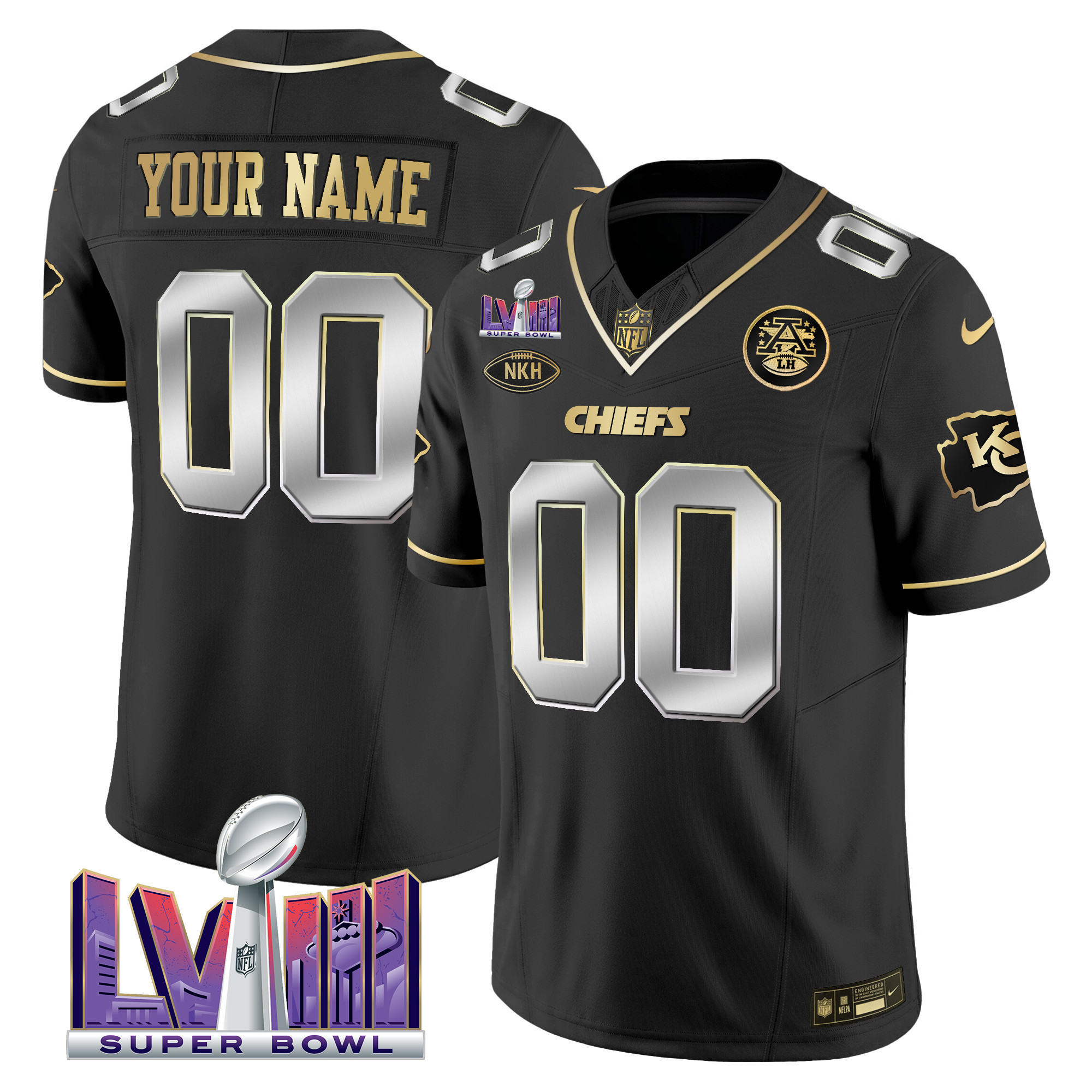 Men's Kansas City Chiefs Super Bowl LVIII Patch Vapor Custom Black Limited Jersey - All Stitched