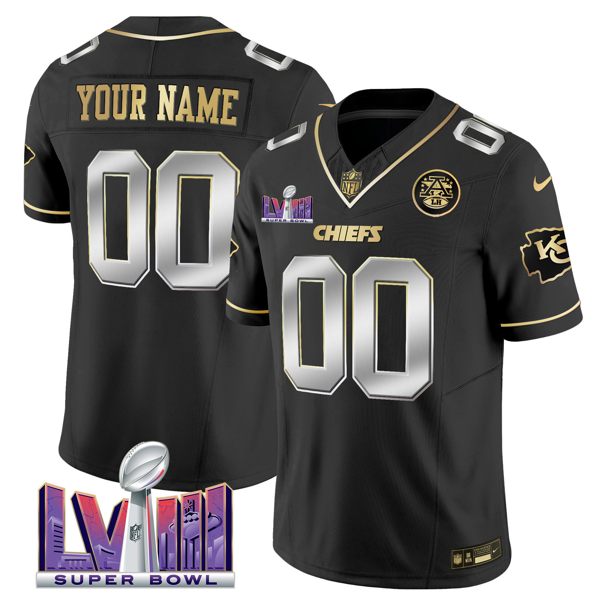 Men's Kansas City Chiefs Super Bowl LVIII Patch Vapor Custom Black Limited Jersey - All Stitched