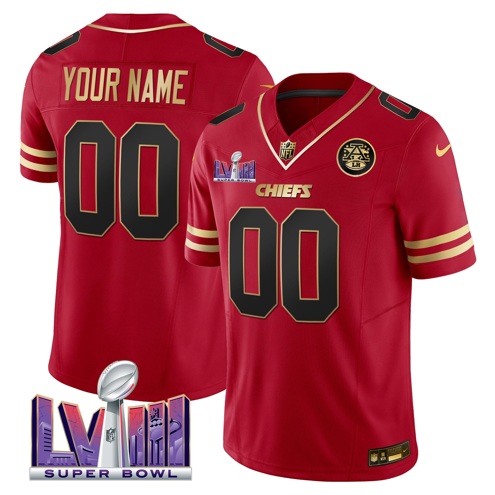 Men's Kansas City Chiefs Super Bowl LVIII Patch Vapor Custom Black Red Jersey - All Stitched