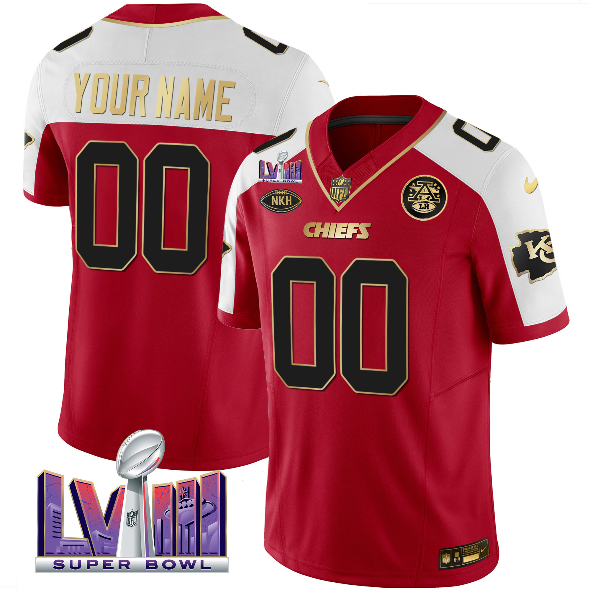 Men's Kansas City Chiefs Super Bowl LVIII Patch Vapor Custom Red Alternate Jersey - All Stitched
