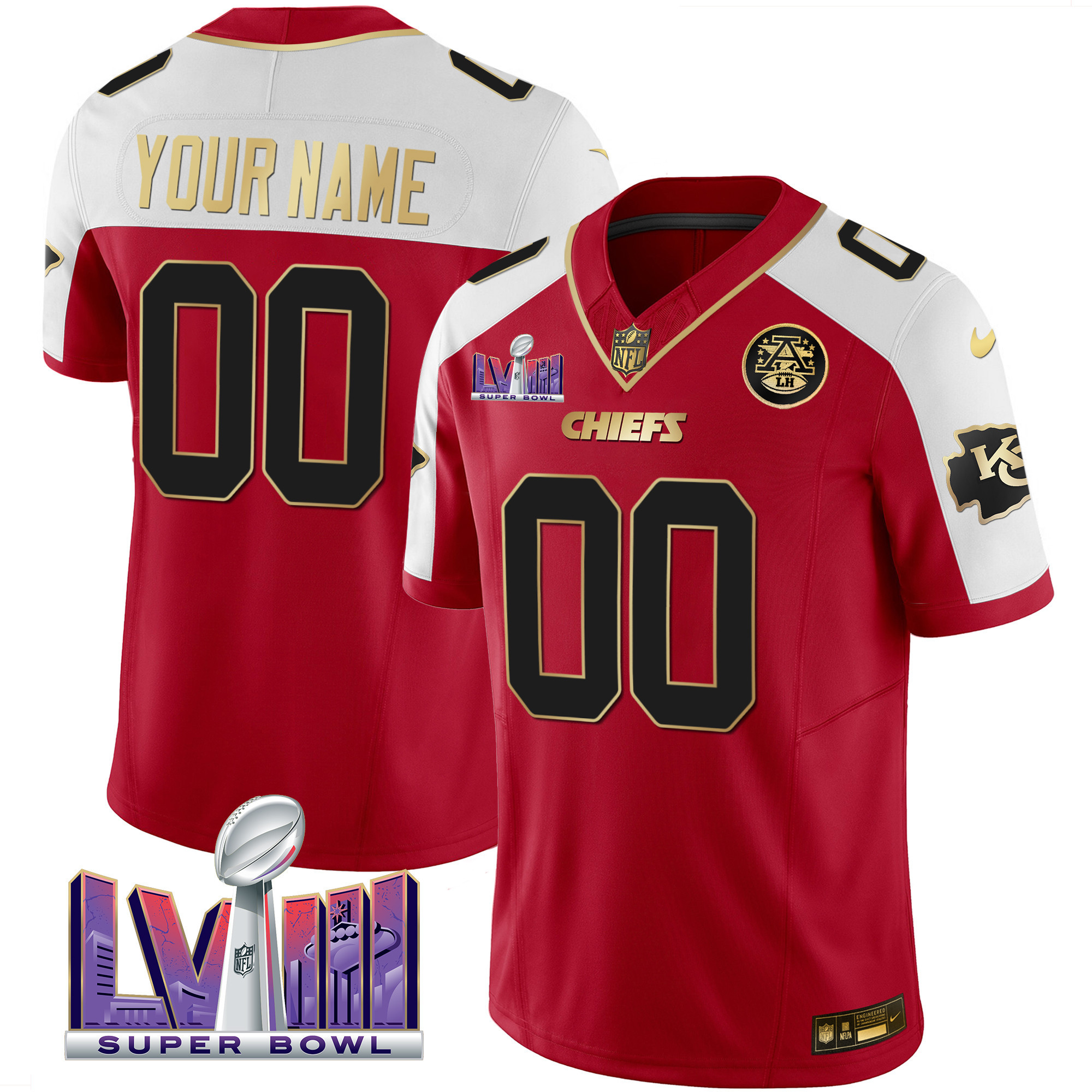 Men's Kansas City Chiefs Super Bowl LVIII Patch Vapor Custom Red Alternate Jersey - All Stitched