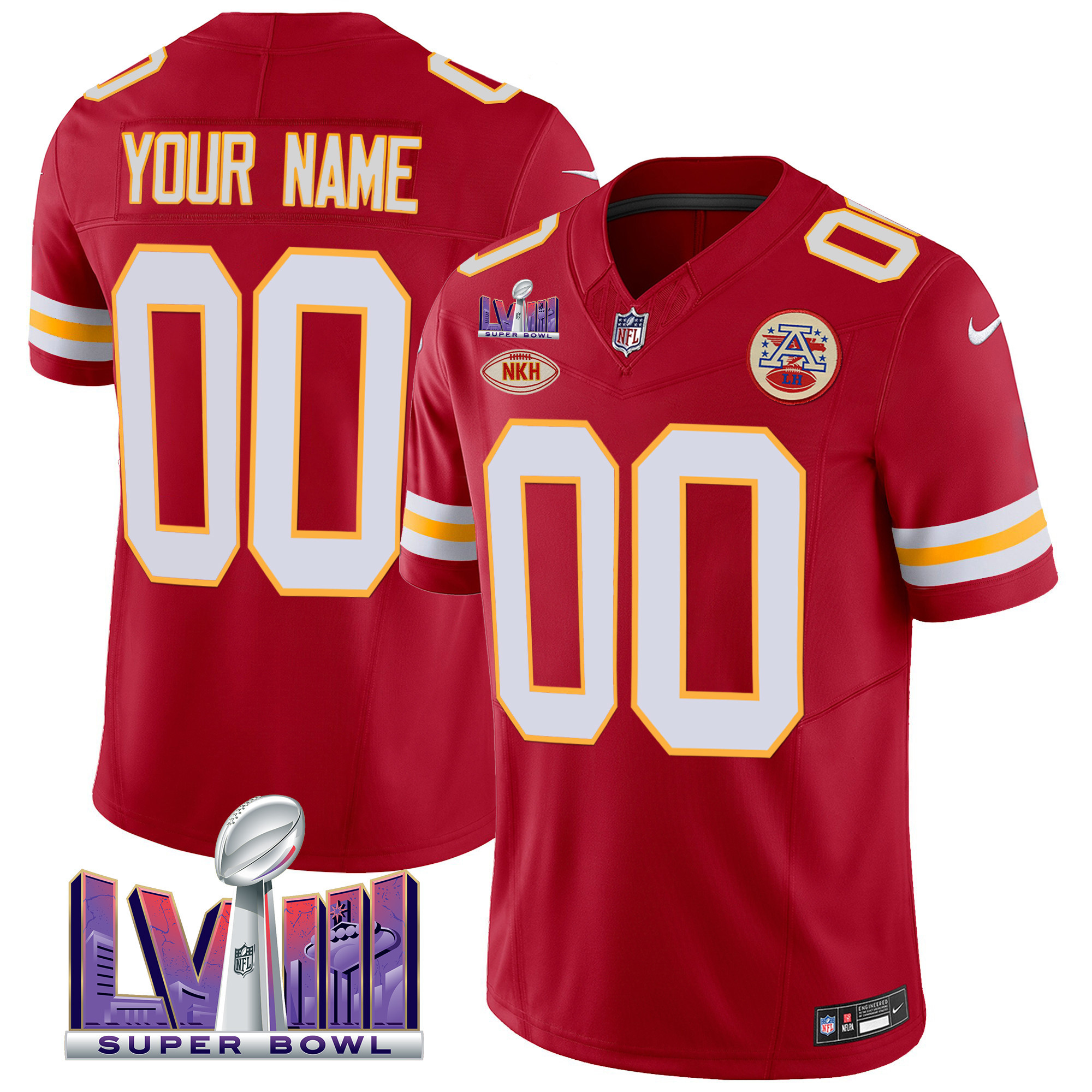 Men's Kansas City Chiefs Super Bowl LVIII Patch Vapor Custom Red Jersey - All Stitched
