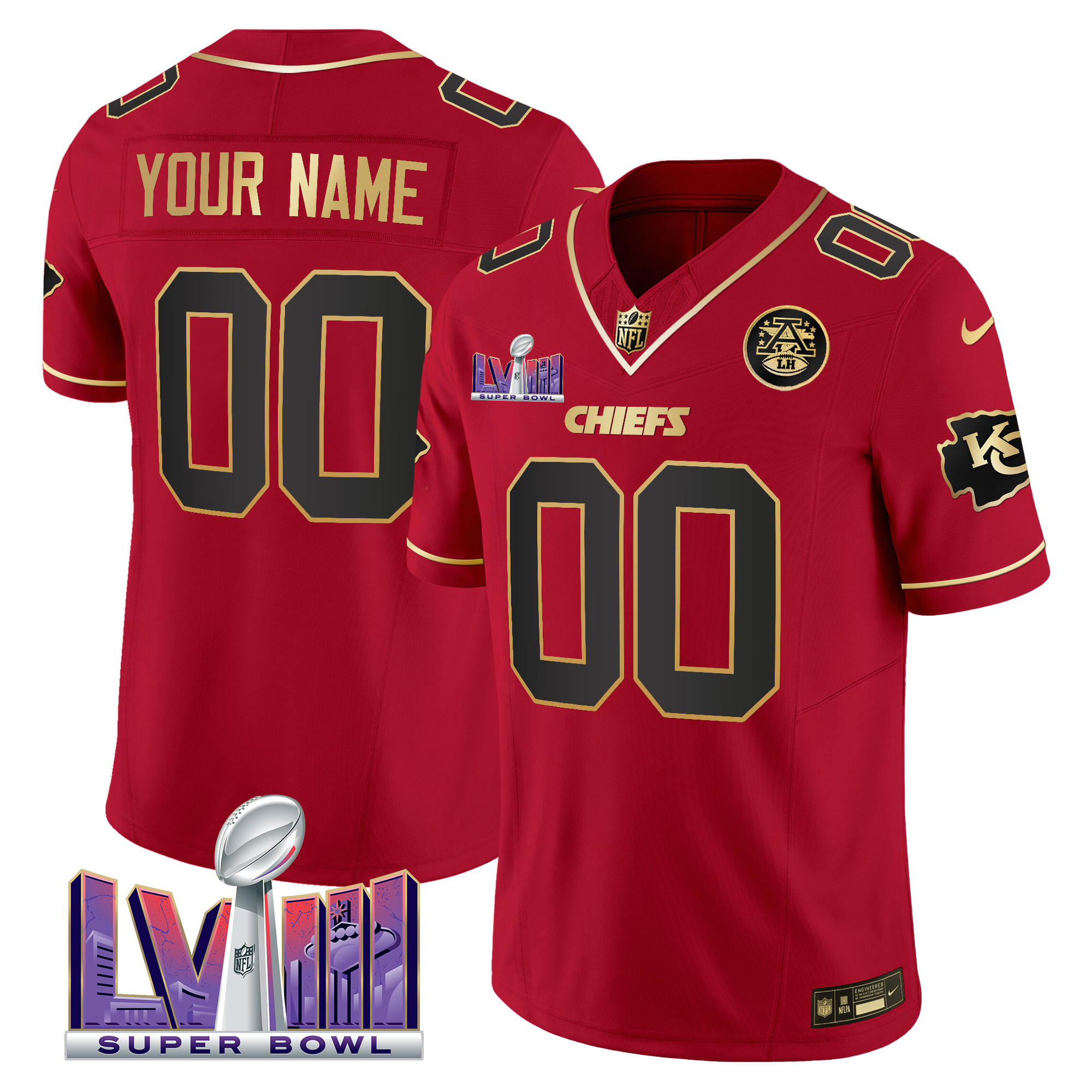 Men's Kansas City Chiefs Super Bowl LVIII Patch Vapor Custom Red Special Jersey - All Stitched