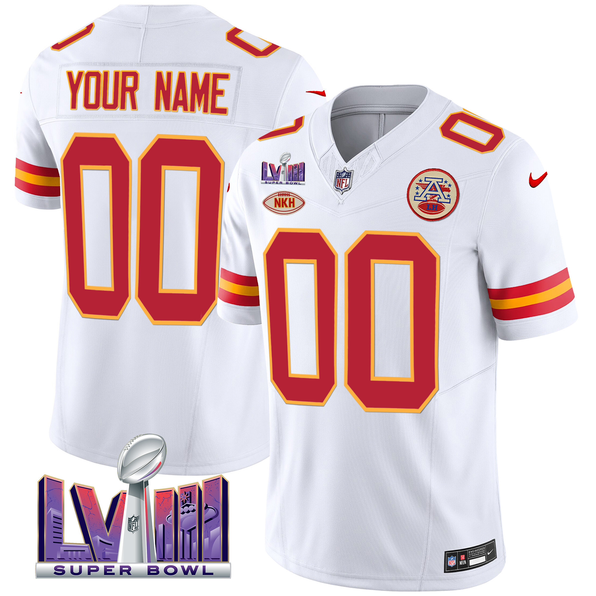 Men's Kansas City Chiefs Super Bowl LVIII Patch Vapor Custom White Jersey - All Stitched