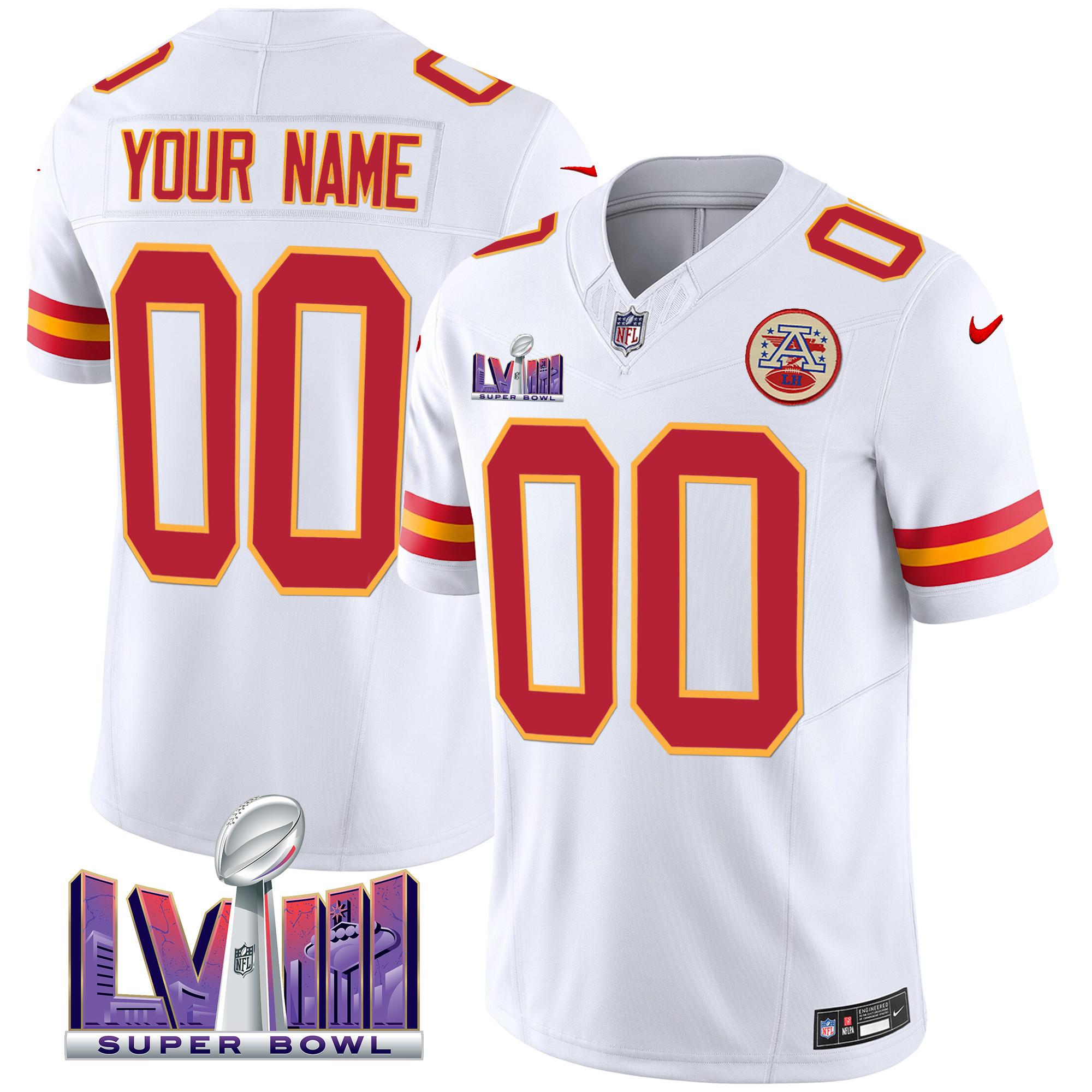 Men's Kansas City Chiefs Super Bowl LVIII Patch Vapor Custom White Jersey - All Stitched