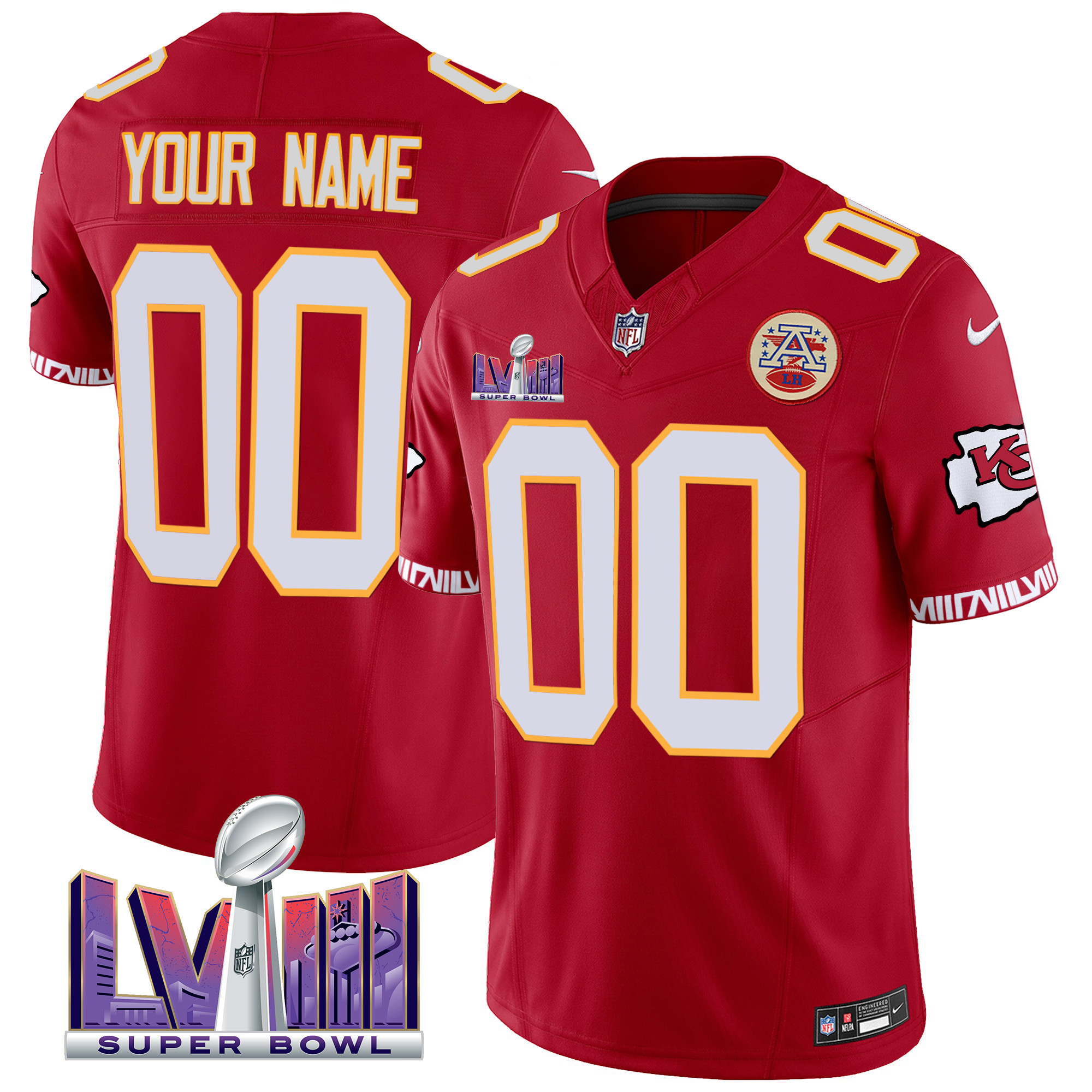 Men's Kansas City Chiefs Super Bowl LVIII Pattern Vapor Custom Red Jersey - All Stitched