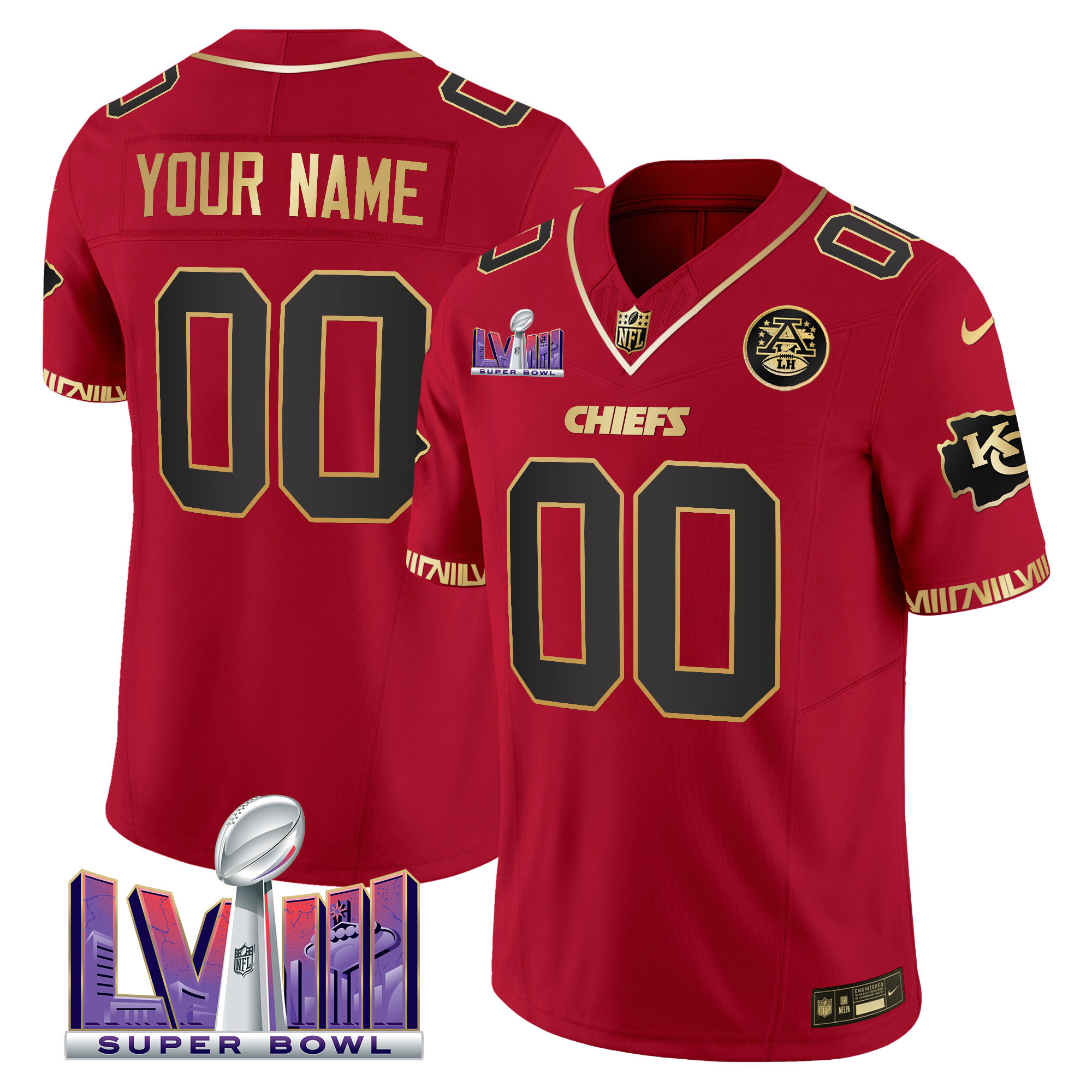 Men's Kansas City Chiefs Super Bowl LVIII Pattern Vapor Custom Red Special Jersey - All Stitched