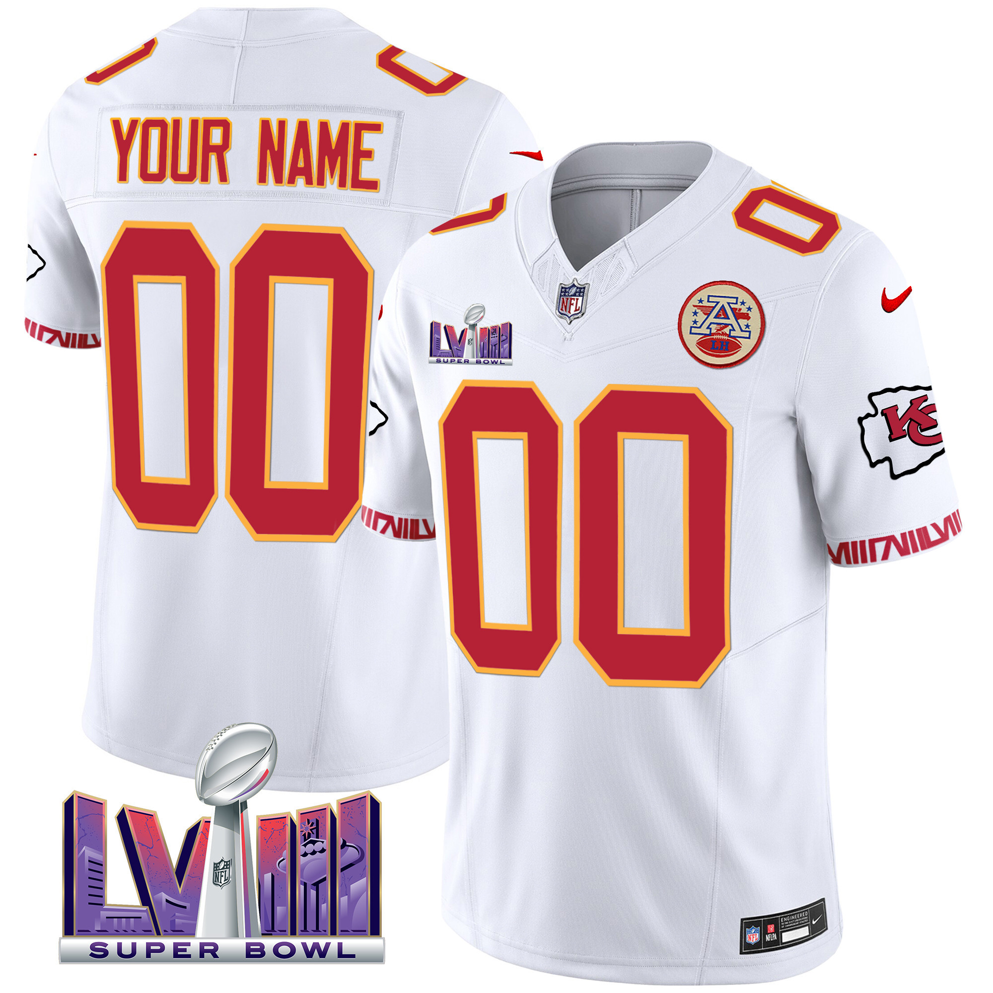 Men's Kansas City Chiefs Super Bowl LVIII Pattern Vapor Custom White Jersey - All Stitched