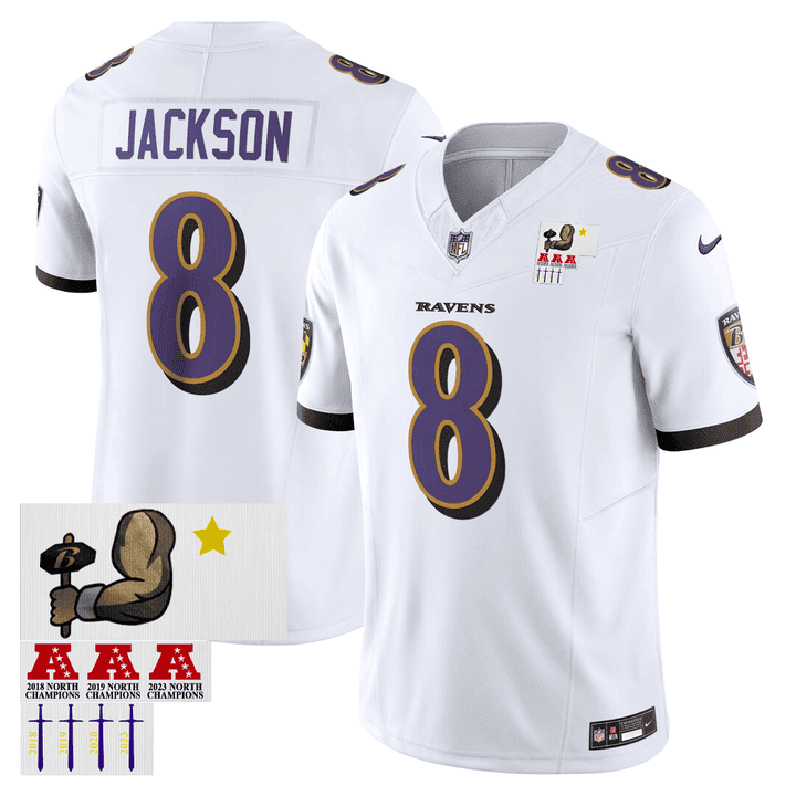 Men's Lamar Jackson Baltimore Ravens Practice White Jersey - All Stitched