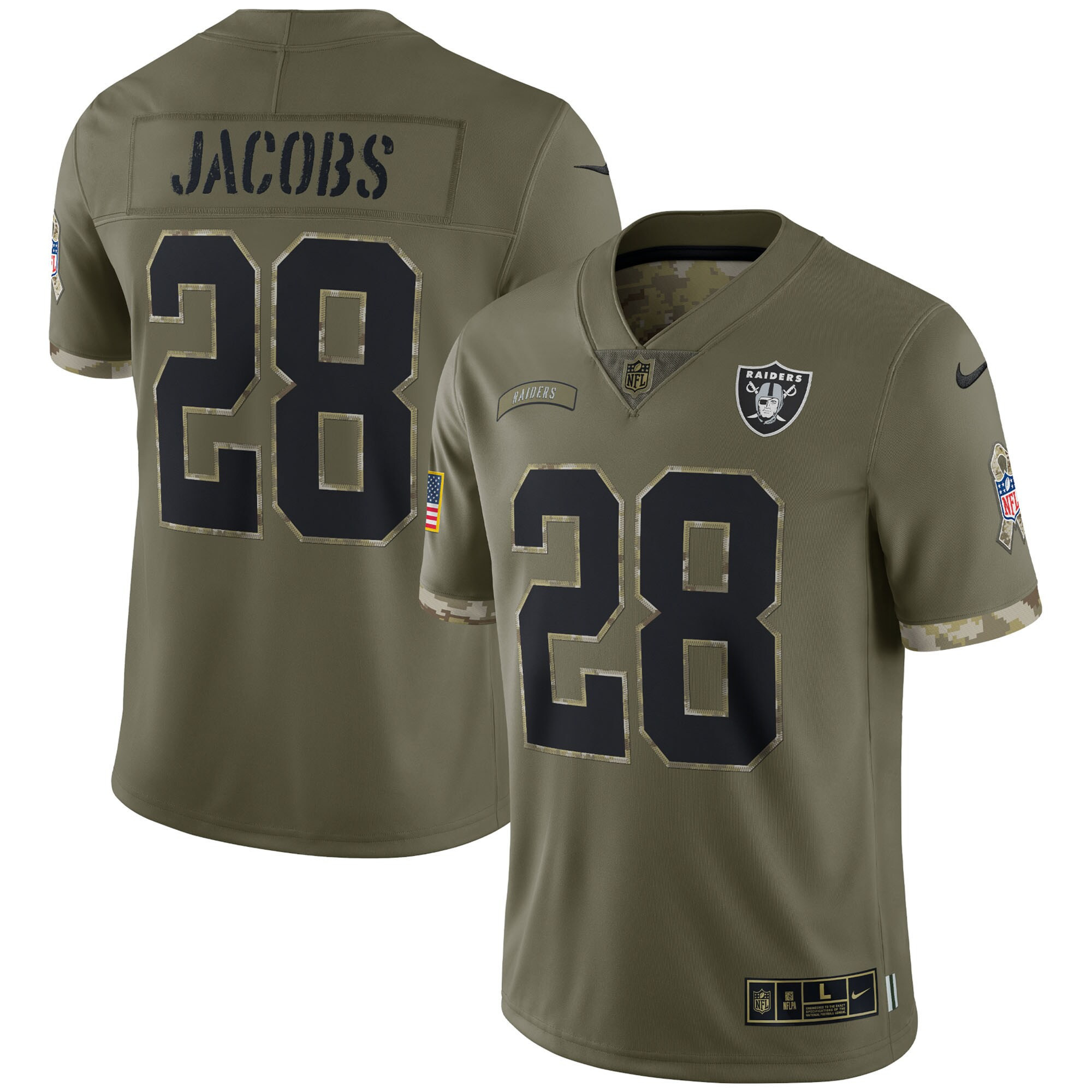 Men's Las Vegas Raiders 2022 Salute To Service Retired Player Limited - Olive - All Stitched Josh Jacobs Jersey - All Stitched