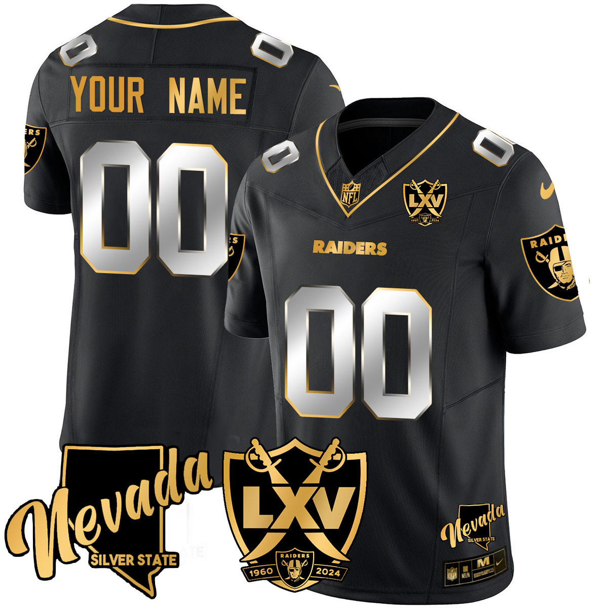 Men's Las Vegas Raiders 2024 Gold Vapor Limited Custom Black Limited Jersey - All Stitched