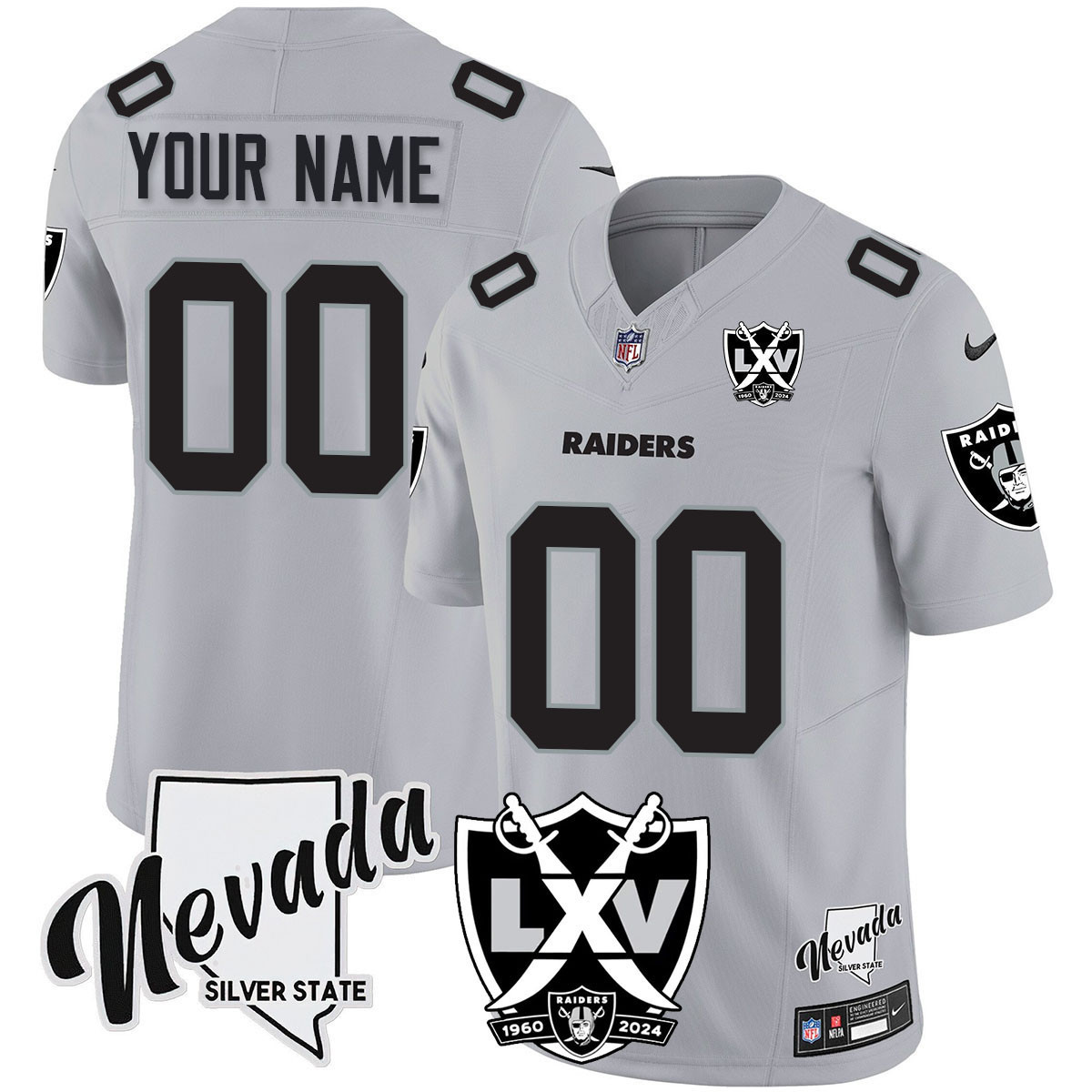 Men's Las Vegas Raiders 2024 Vapor Limited Custom Silver Jersey - All Stitched