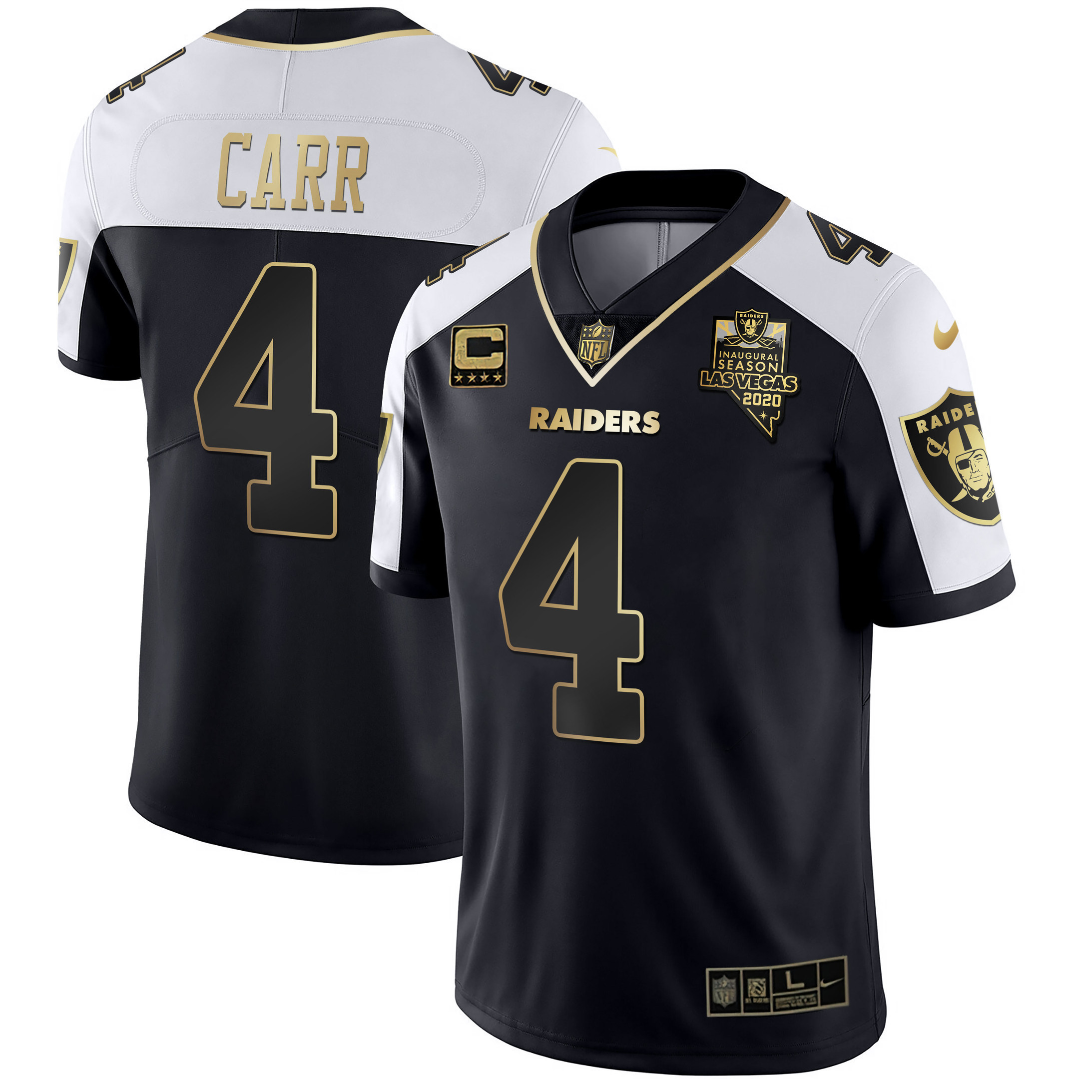 Men's Las Vegas Raiders Alternate Vapor Black Gold Limited - All Stitched Derek Carr Jersey - All Stitched
