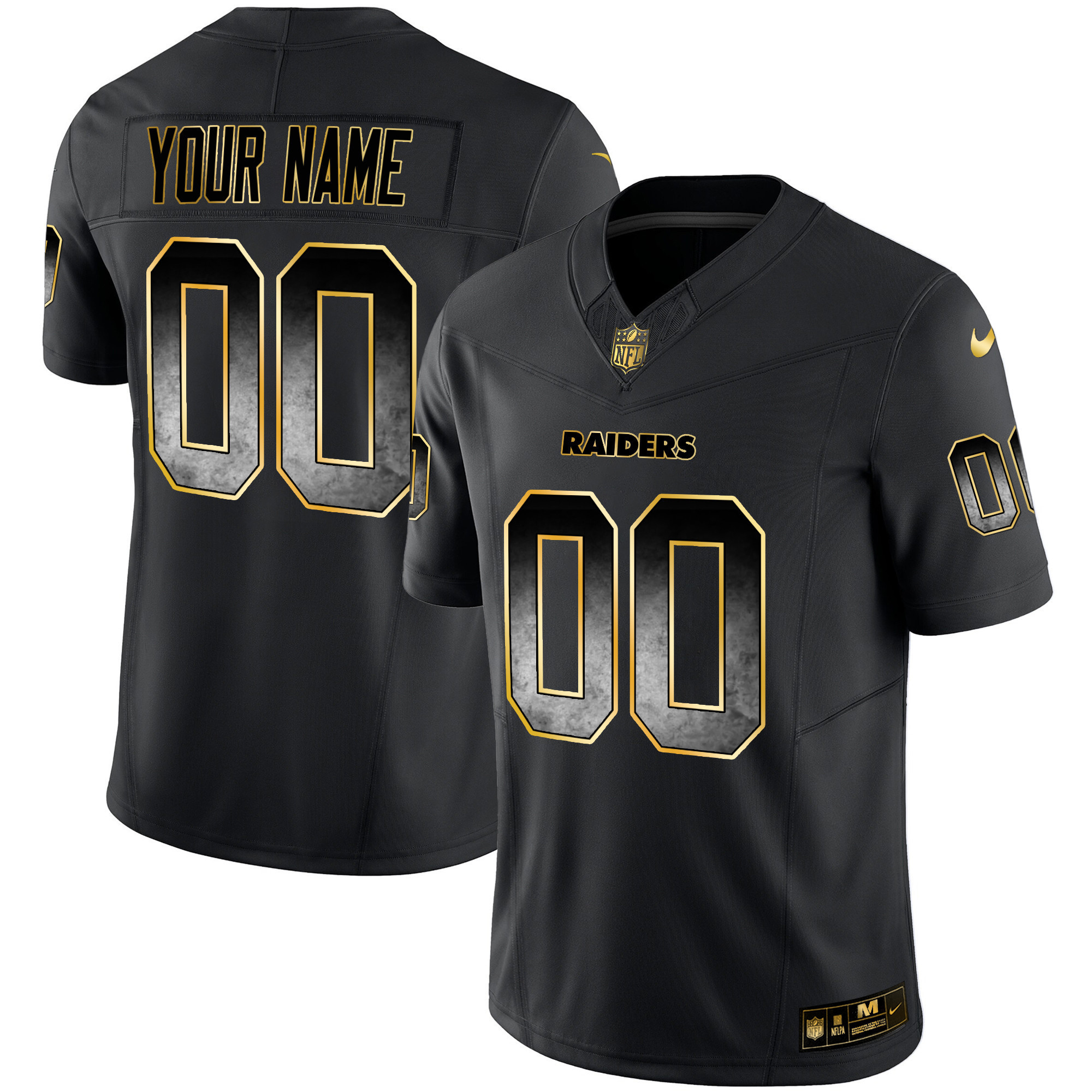 Men's Las Vegas Raiders Gold Arch Smoke Vapor Custom Black Gold Jersey - All Stitched