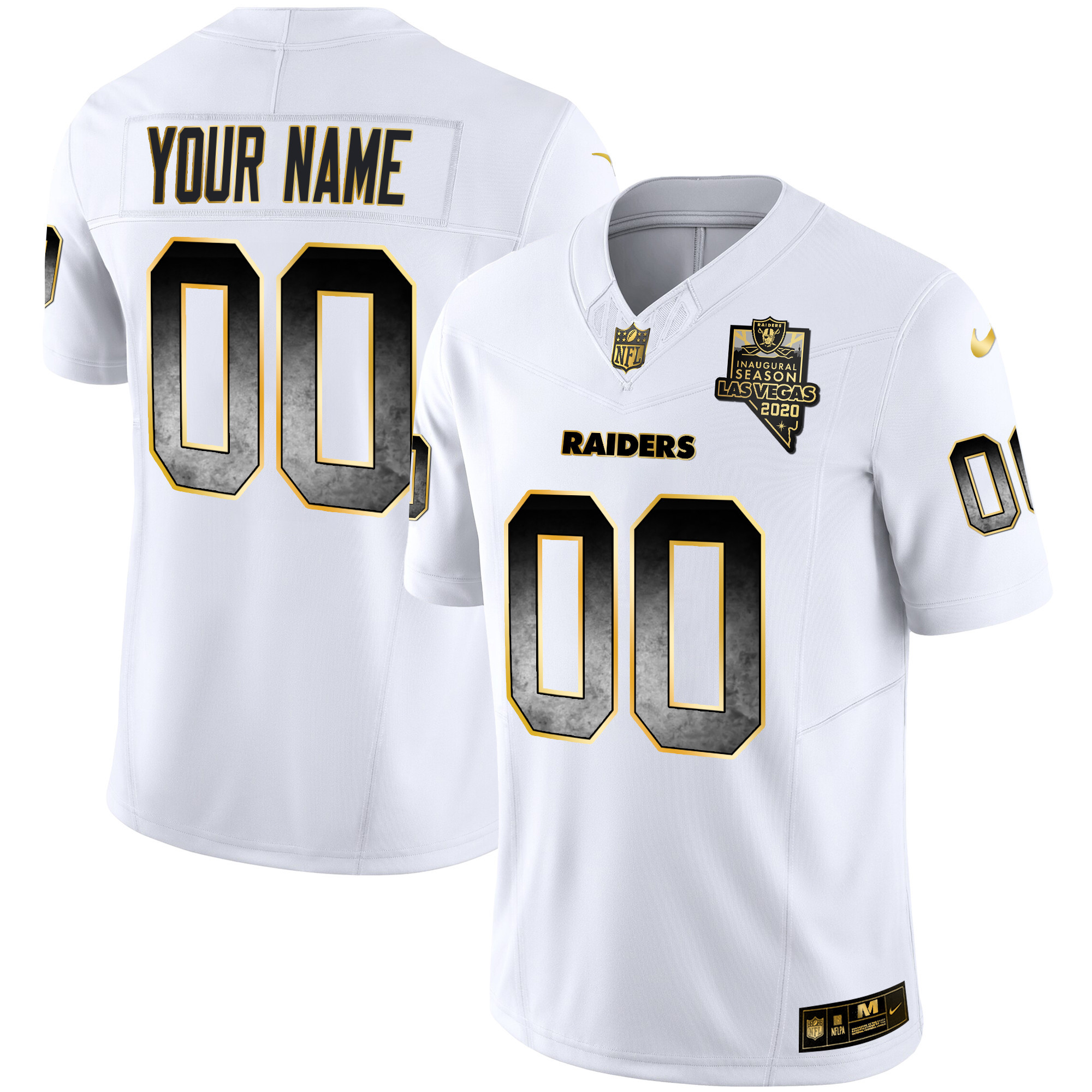 Men's Las Vegas Raiders Gold Arch Smoke Vapor Custom White Gold Jersey - All Stitched