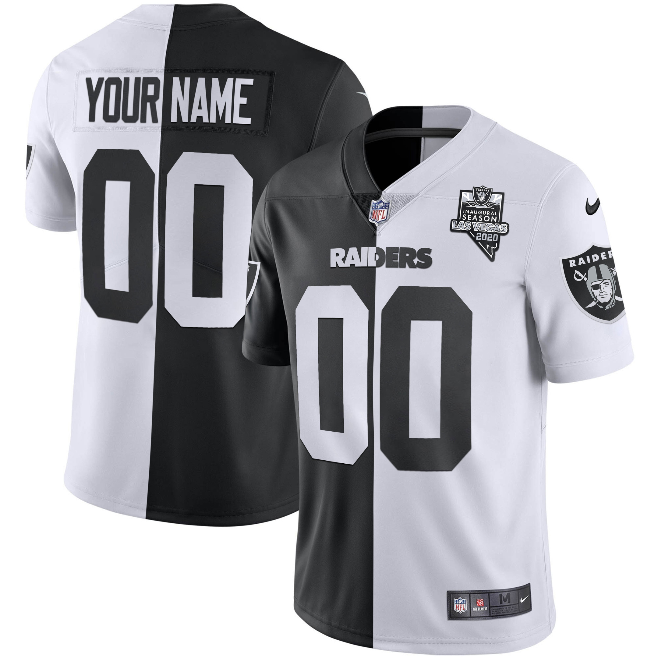 Men's Las Vegas Raiders Inaugural Season Patch Gold & Split Custom Name and Number - All Stitched Split Jersey - All Stitched