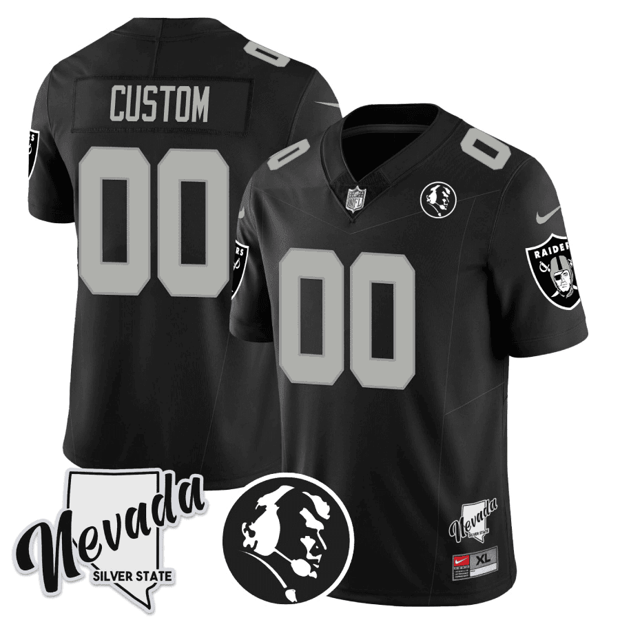 Men's Las Vegas Raiders John Madden Honoring & Nevada Silver State Patch Vapor Custom Black Jersey - All Stitched