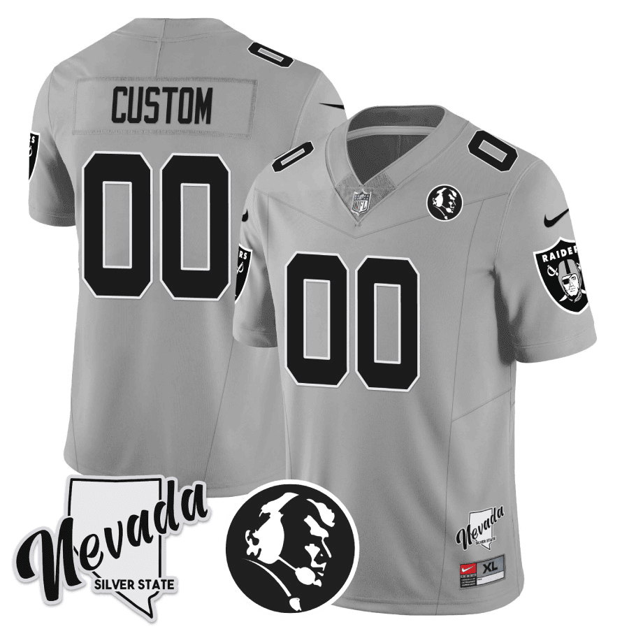 Men's Las Vegas Raiders John Madden Honoring & Nevada Silver State Patch Vapor Custom Silver Jersey - All Stitched
