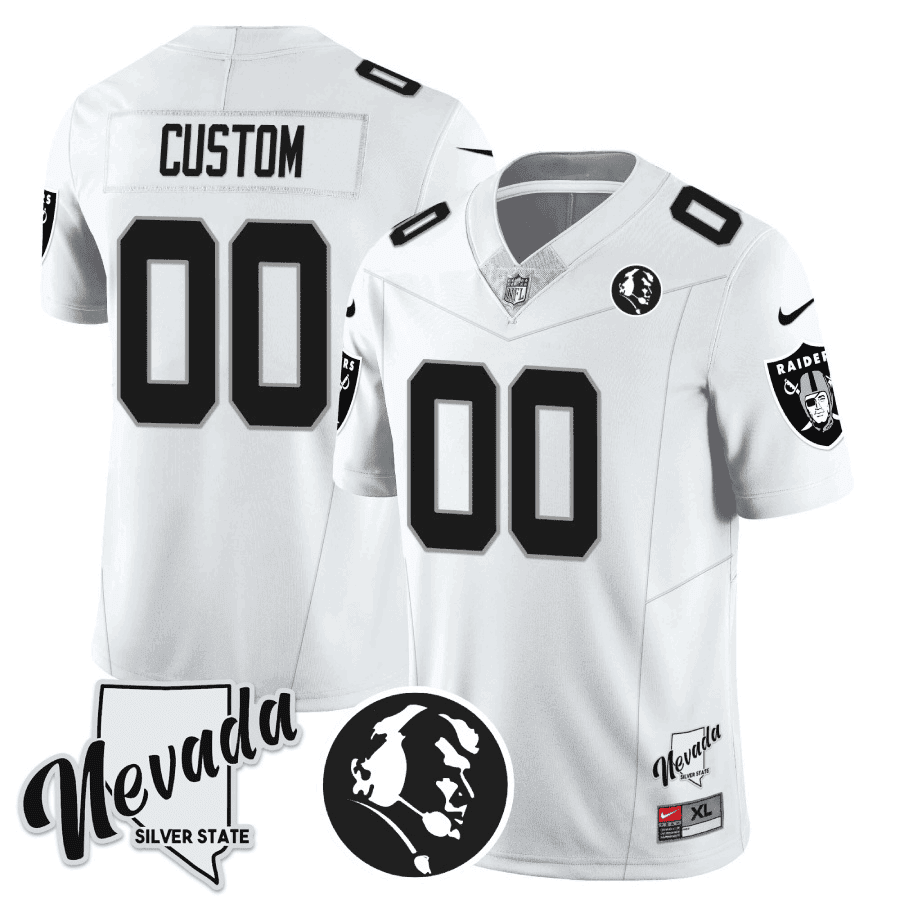 Men's Las Vegas Raiders John Madden Honoring & Nevada Silver State Patch Vapor Custom White Jersey - All Stitched