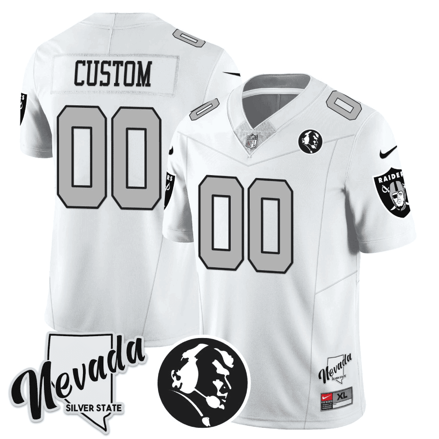 Men's Las Vegas Raiders John Madden Honoring & Nevada Silver State Patch Vapor Custom White Silver Jersey - All Stitched