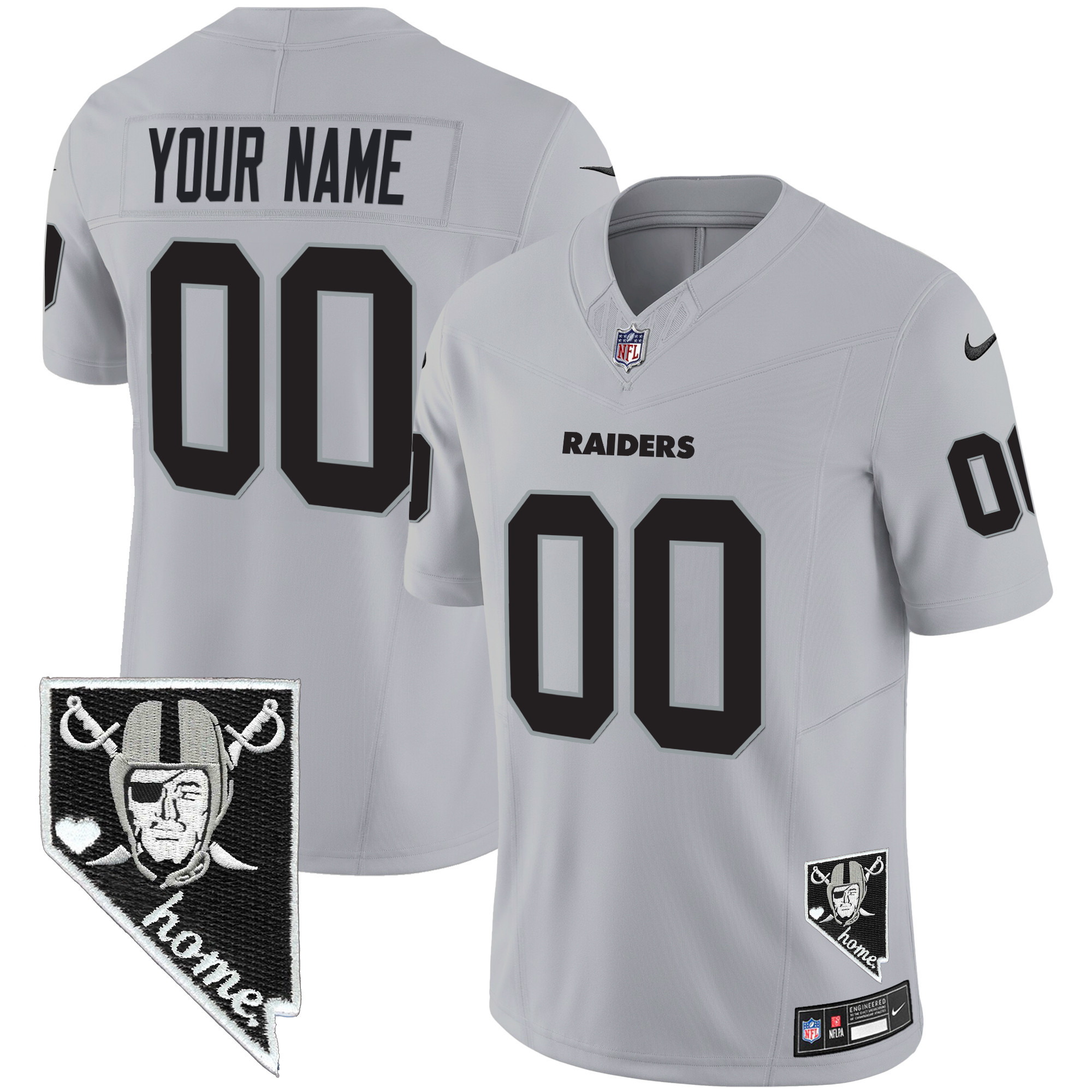 Men's Las Vegas Raiders Nevada Home Patch Vapor Custom Gray Jersey - All Stitched