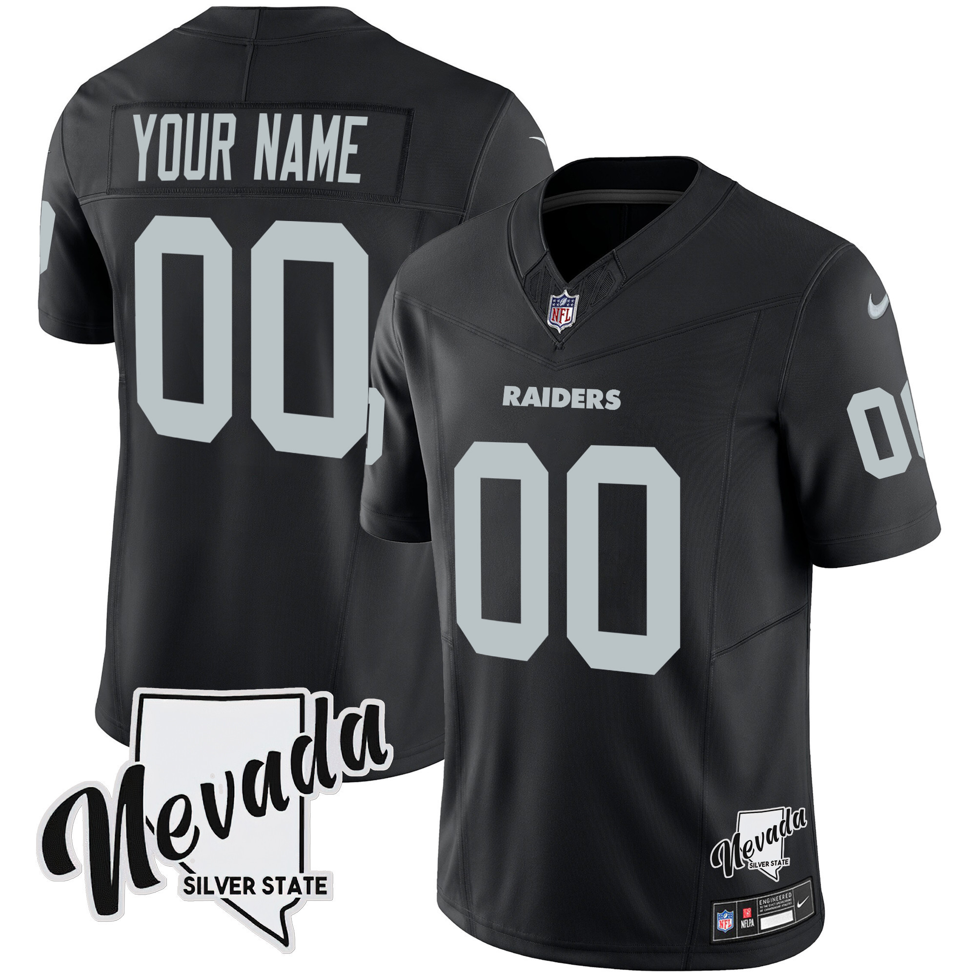 Men's Las Vegas Raiders Nevada Silver State Patch Vapor Custom Black Jersey - All Stitched