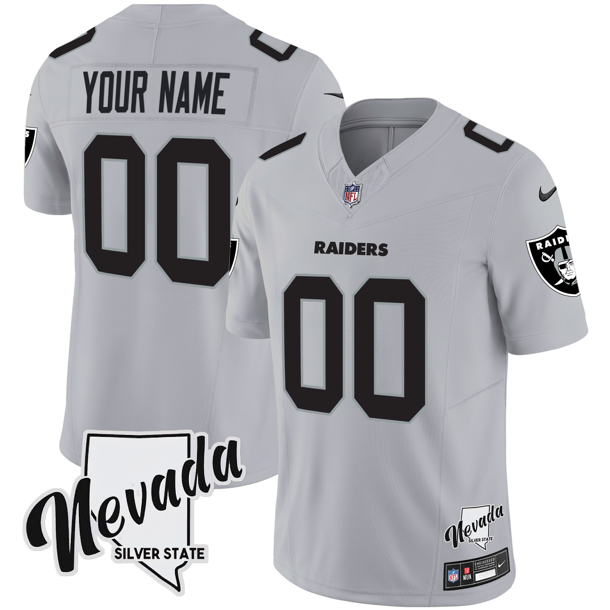 Men's Las Vegas Raiders Nevada Silver State Patch Vapor Custom Gray Jersey - All Stitched