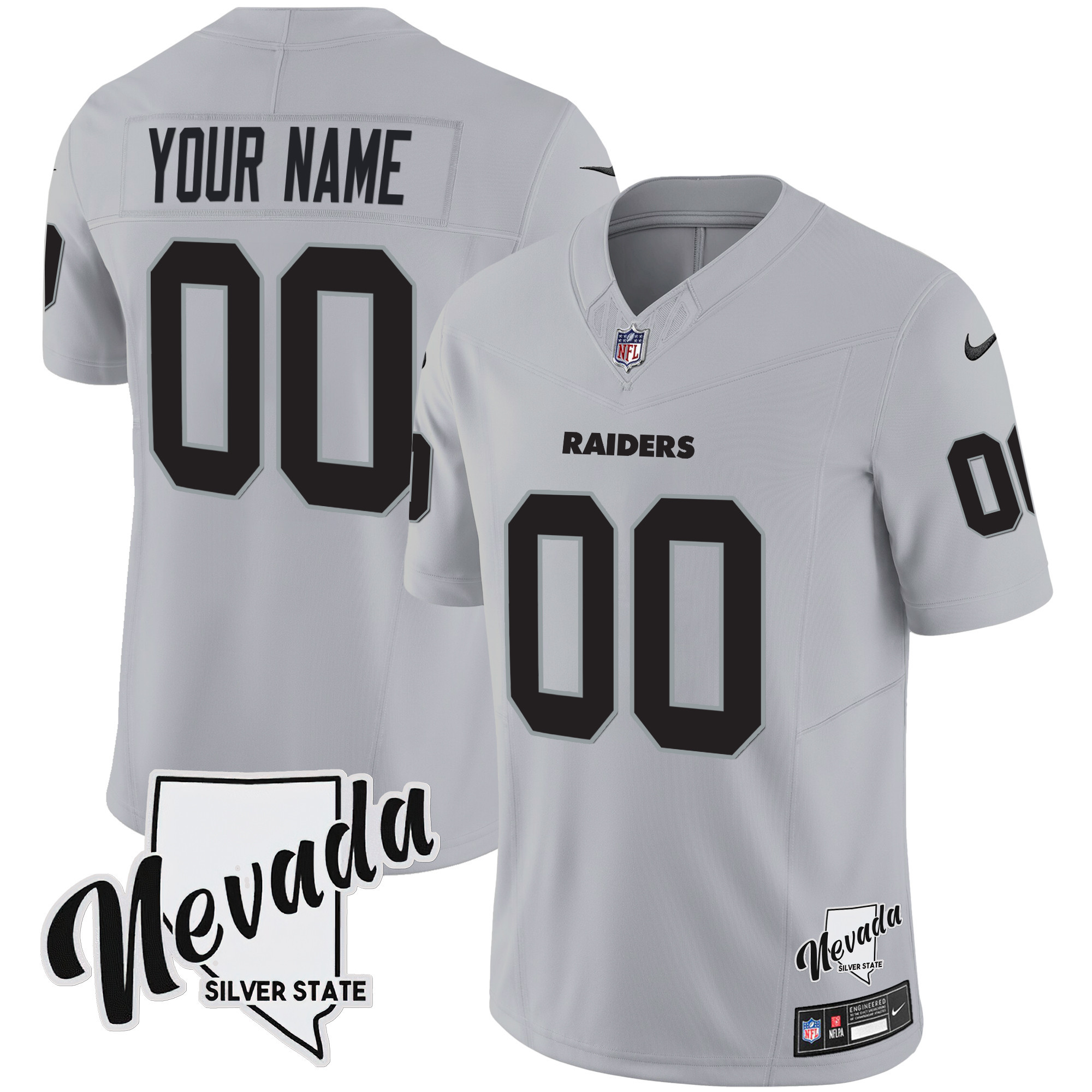 Men's Las Vegas Raiders Nevada Silver State Patch Vapor Custom Gray Jersey - All Stitched