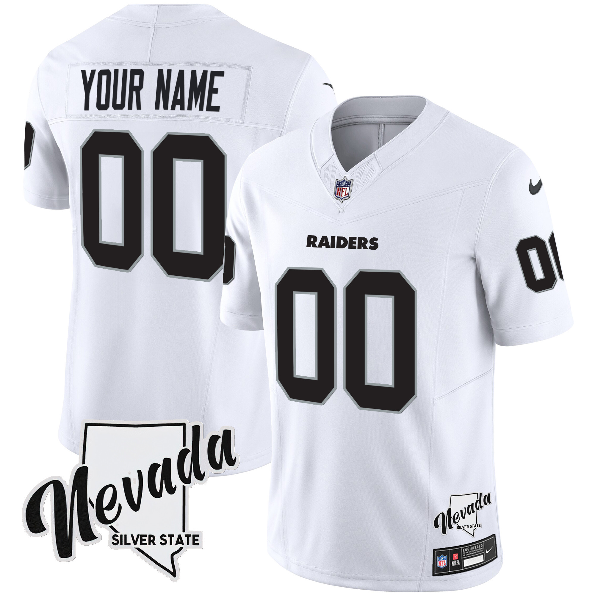 Men's Las Vegas Raiders Nevada Silver State Patch Vapor Custom White Jersey - All Stitched