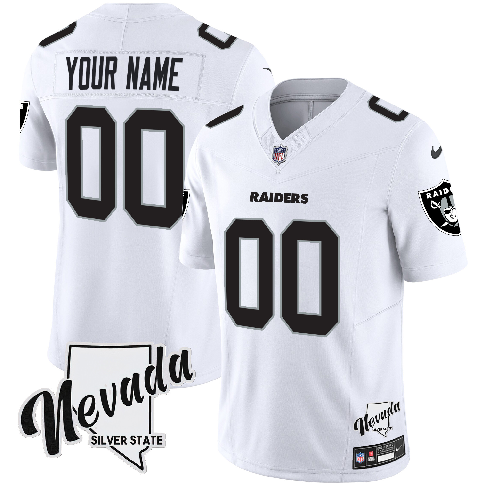 Men's Las Vegas Raiders Nevada Silver State Patch Vapor Custom White Jersey - All Stitched