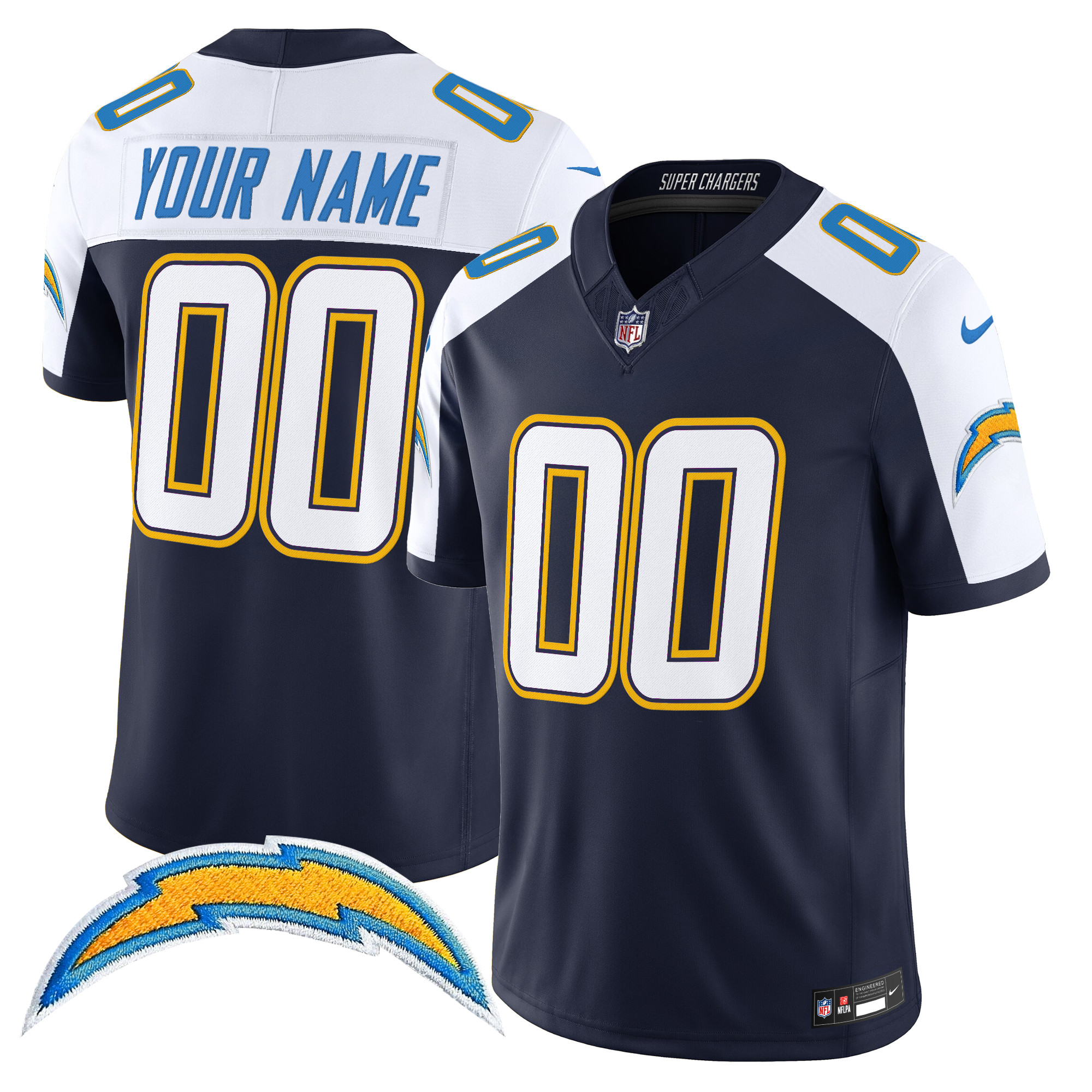 Men's Los Angeles Chargers 2025 Alternate Charger Power Vapor Limited Custom Navy Alternate Jersey - All Stitched