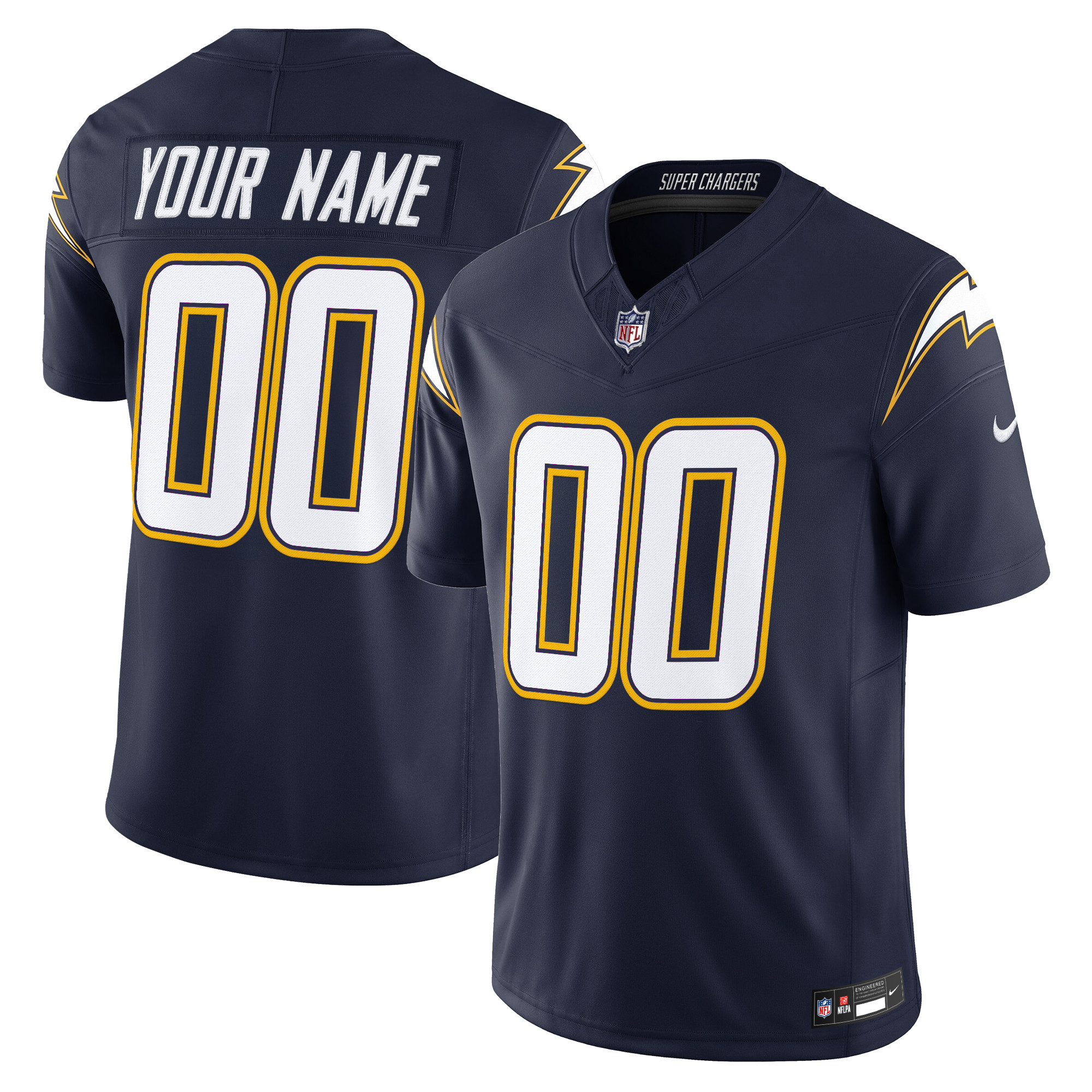 Men's Los Angeles Chargers 2025 Alternate Charger Power Vapor Limited Custom Navy Jersey - All Stitched