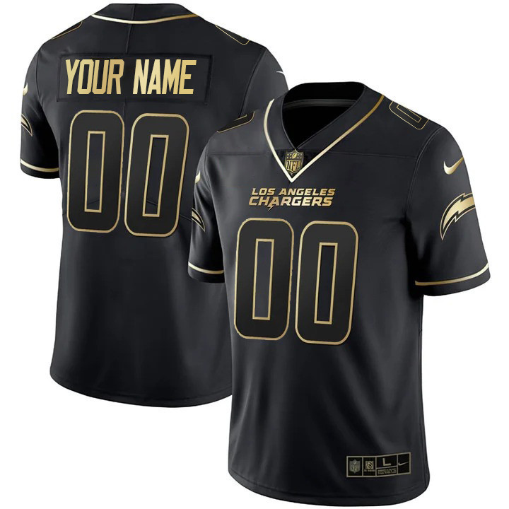 Men's Los Angeles Chargers Custom Name & Number Black Gold Jersey - All Stitched