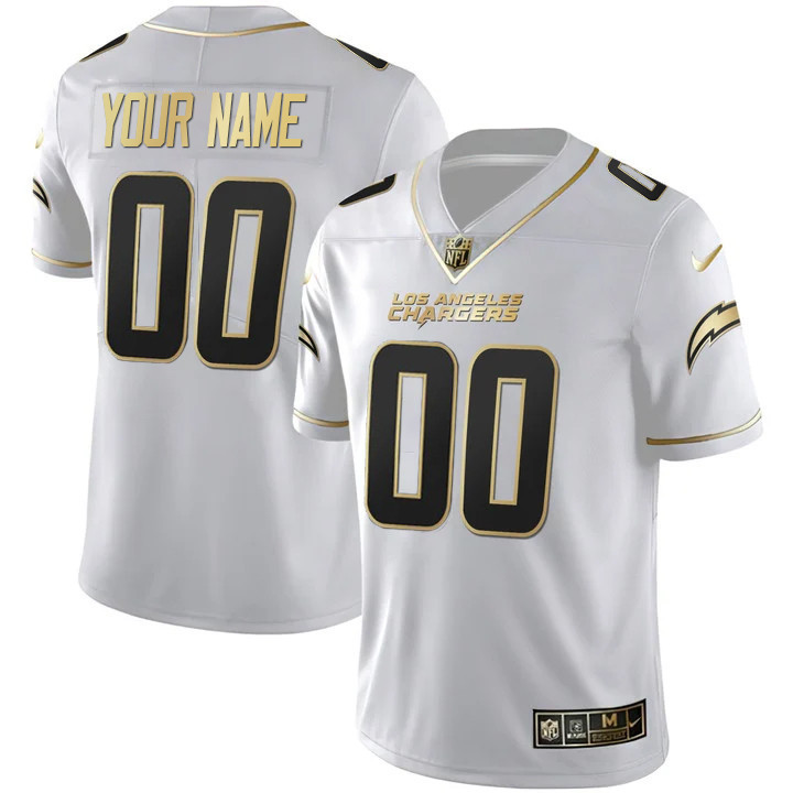 Men's Los Angeles Chargers Custom Name & Number White Gold Jersey - All Stitched