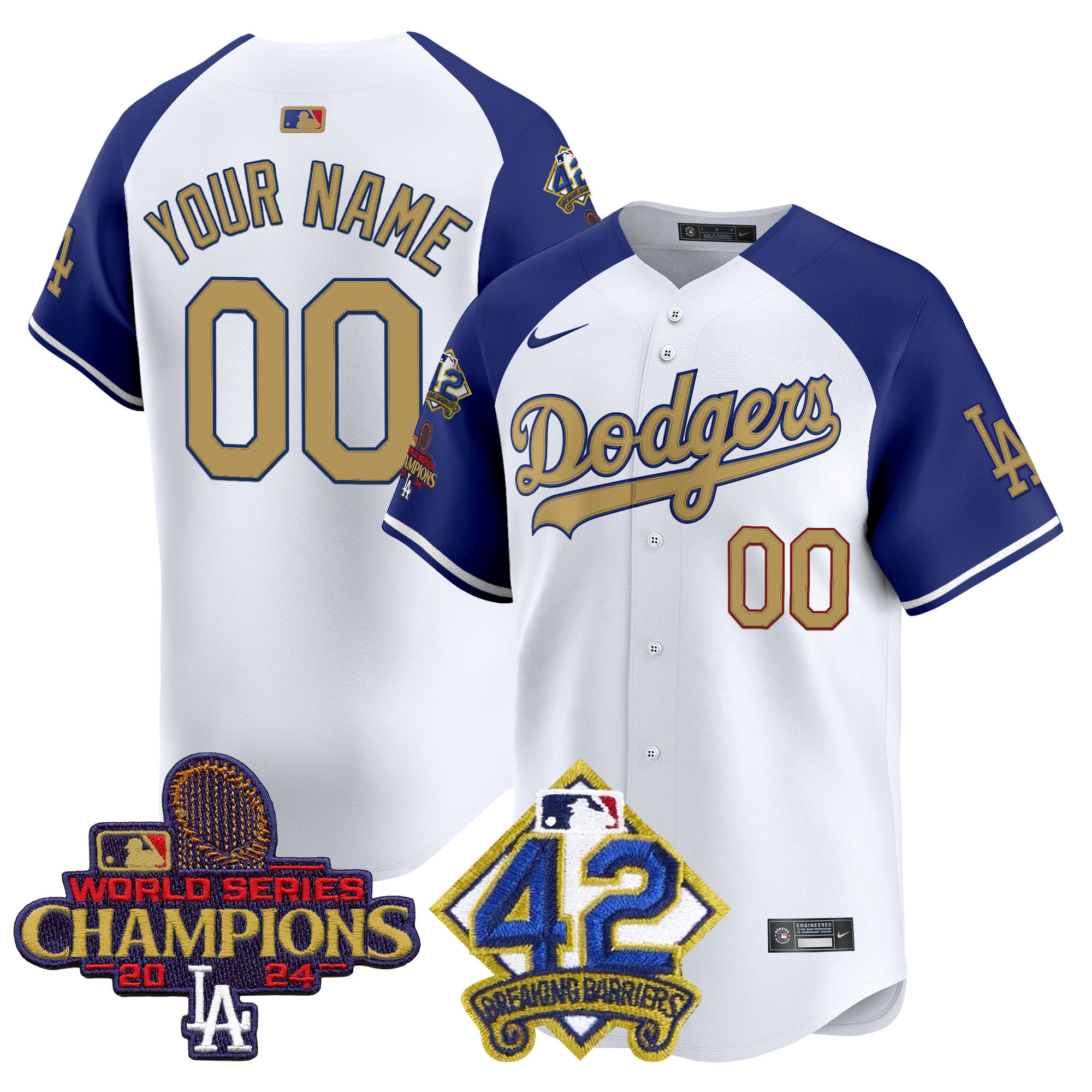 Men's Los Angeles Dodgers 2024 World Series Champions & Jackie Robinson Patch Vapor Premier Limited Custom Alternate Jersey - All Stitched