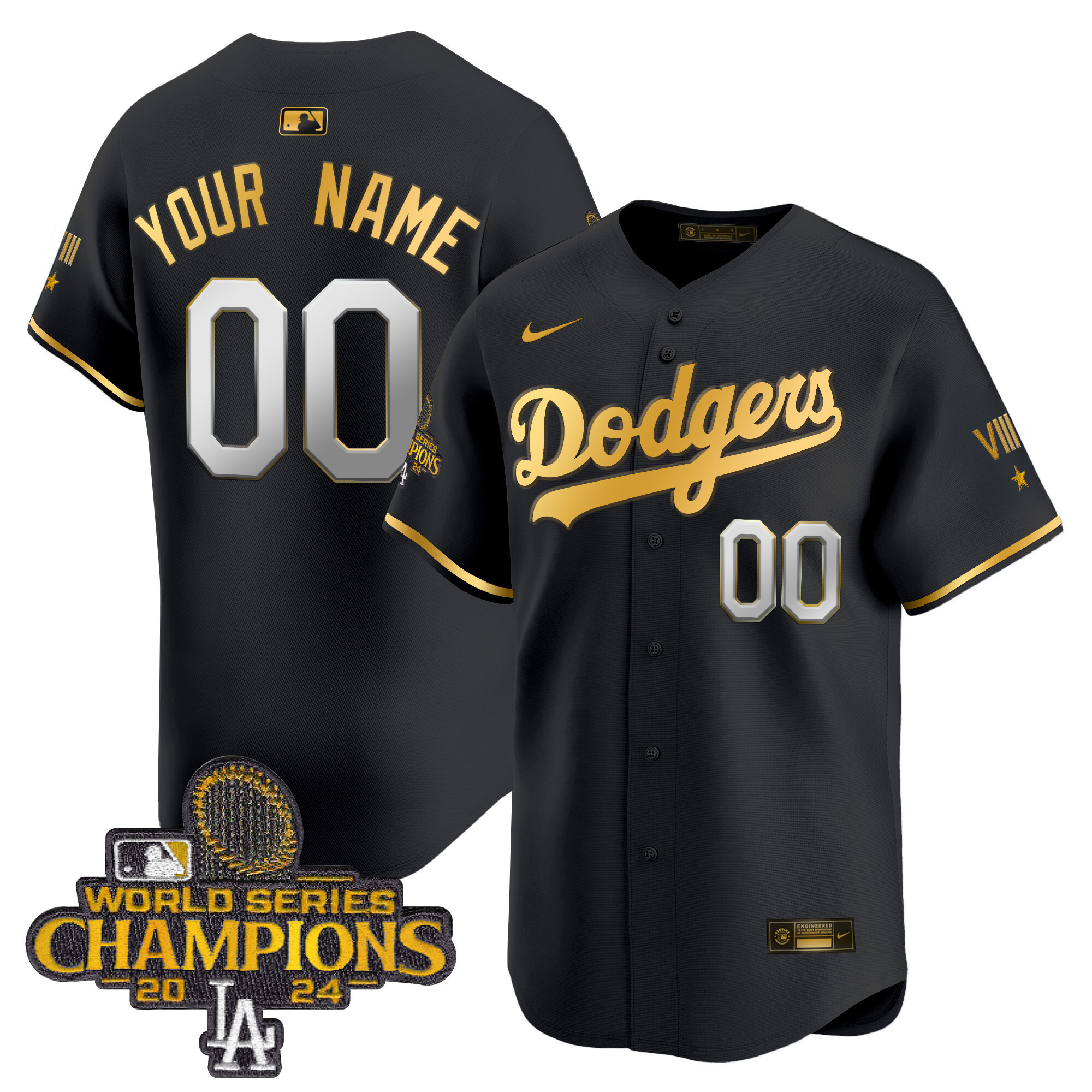Men's Los Angeles Dodgers 2024 World Series Champions Gold Trim Vapor Premier Limited Custom Black Gold Jersey - All Stitched
