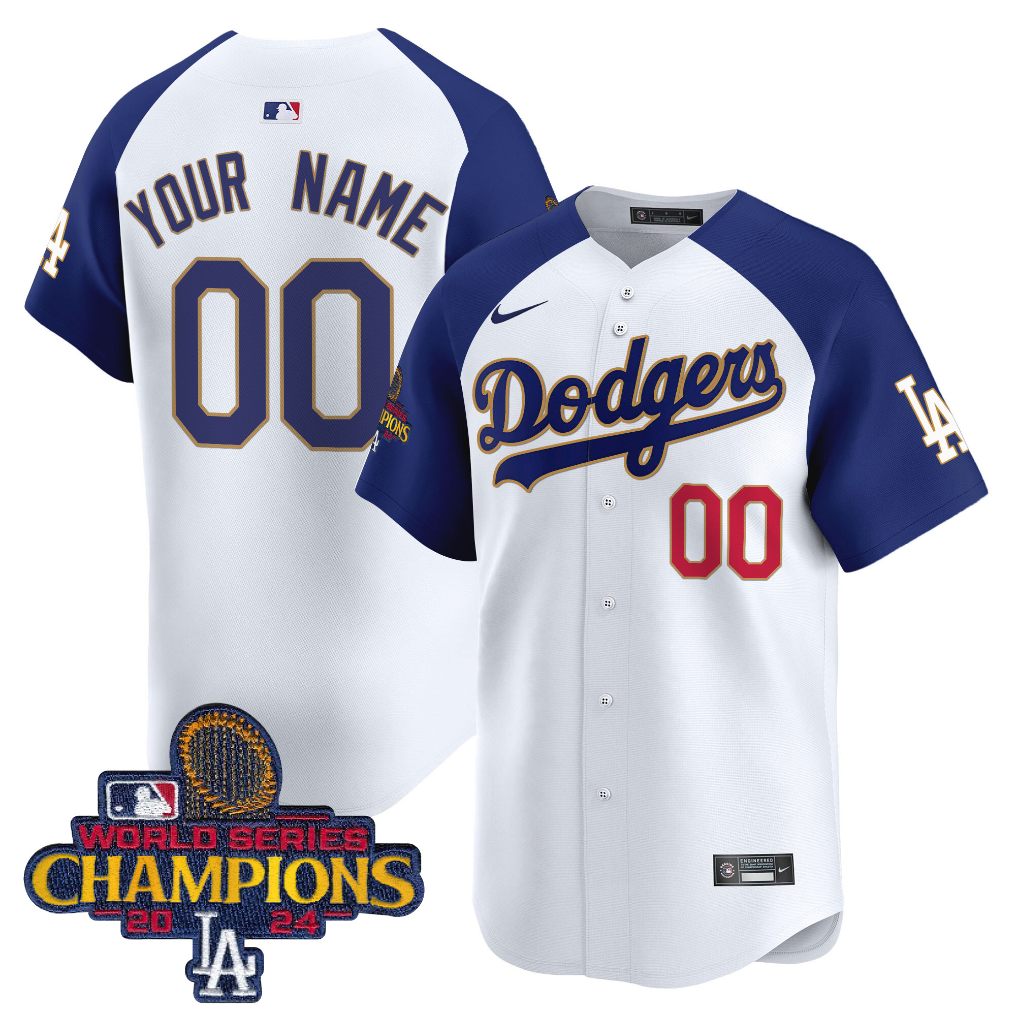 Men's Los Angeles Dodgers 2024 World Series Champions Gold Trim Vapor Premier Limited Custom White Alternate Jersey - All Stitched