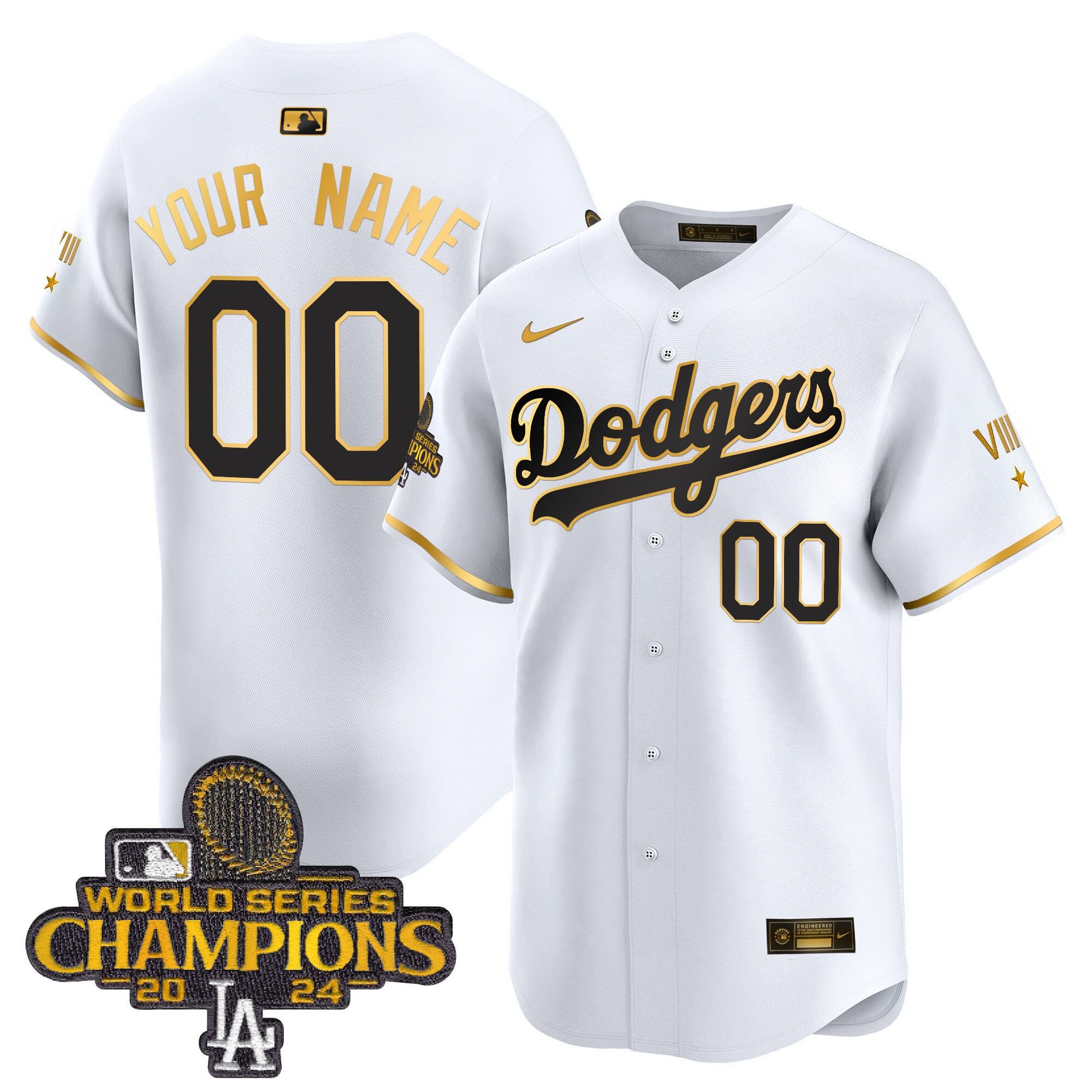 Men's Los Angeles Dodgers 2024 World Series Champions Gold Trim Vapor Premier Limited Custom White Gold Jersey - All Stitched
